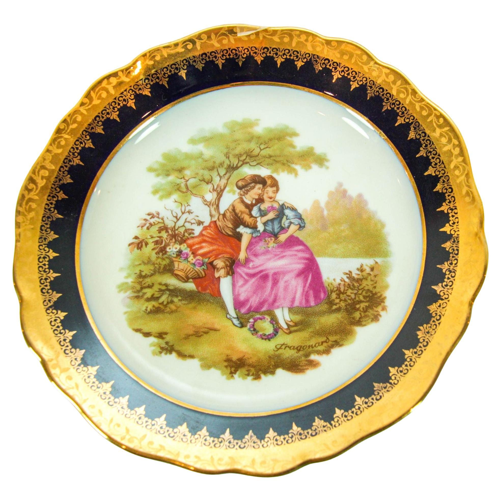 Limoges France Fine Porcelain Plate Hand Painted with Fragonard Romantic Scene