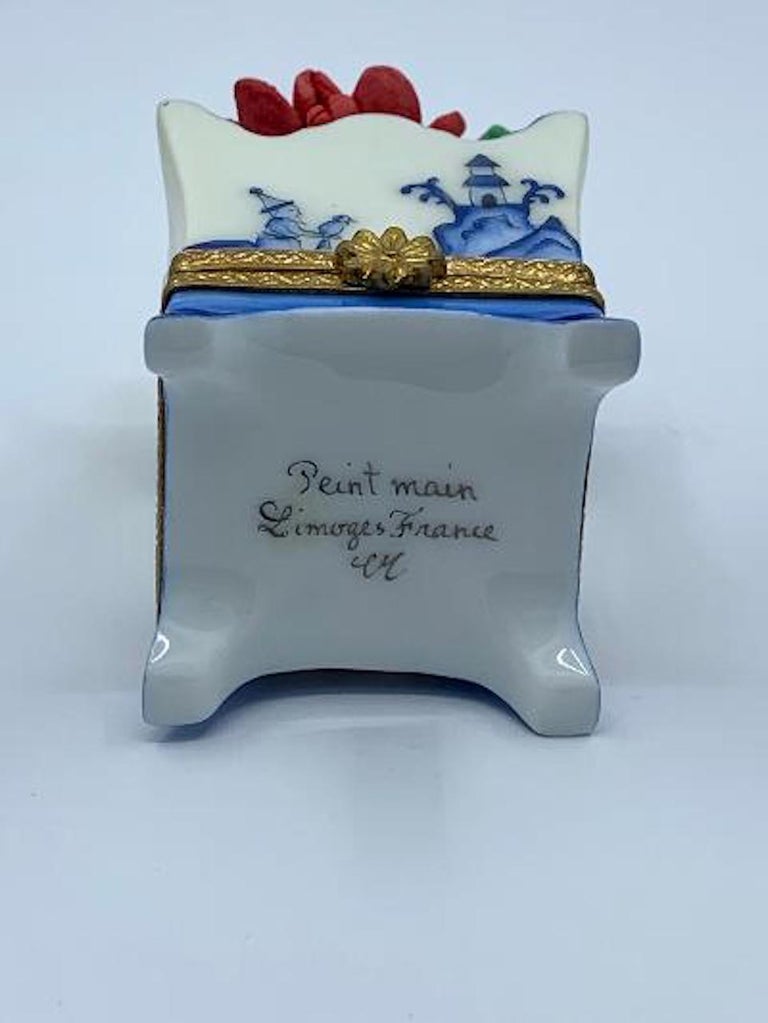 Limoges France Hand Painted Blue Willow Design Flower Pot Porcelain