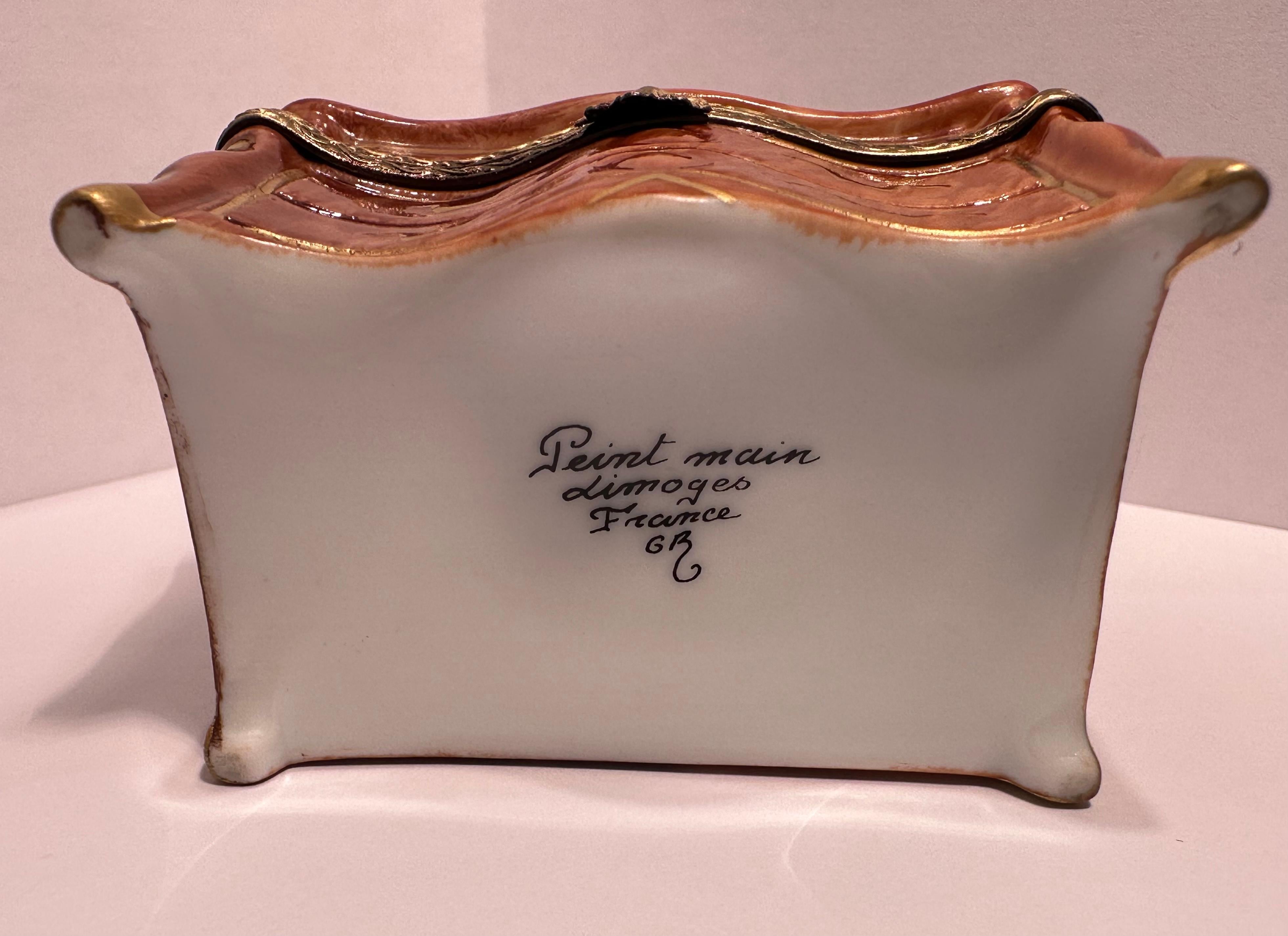 Limoges France Hand Painted Dresser With Hat & Music Book Porcelain Trinket Box For Sale 2