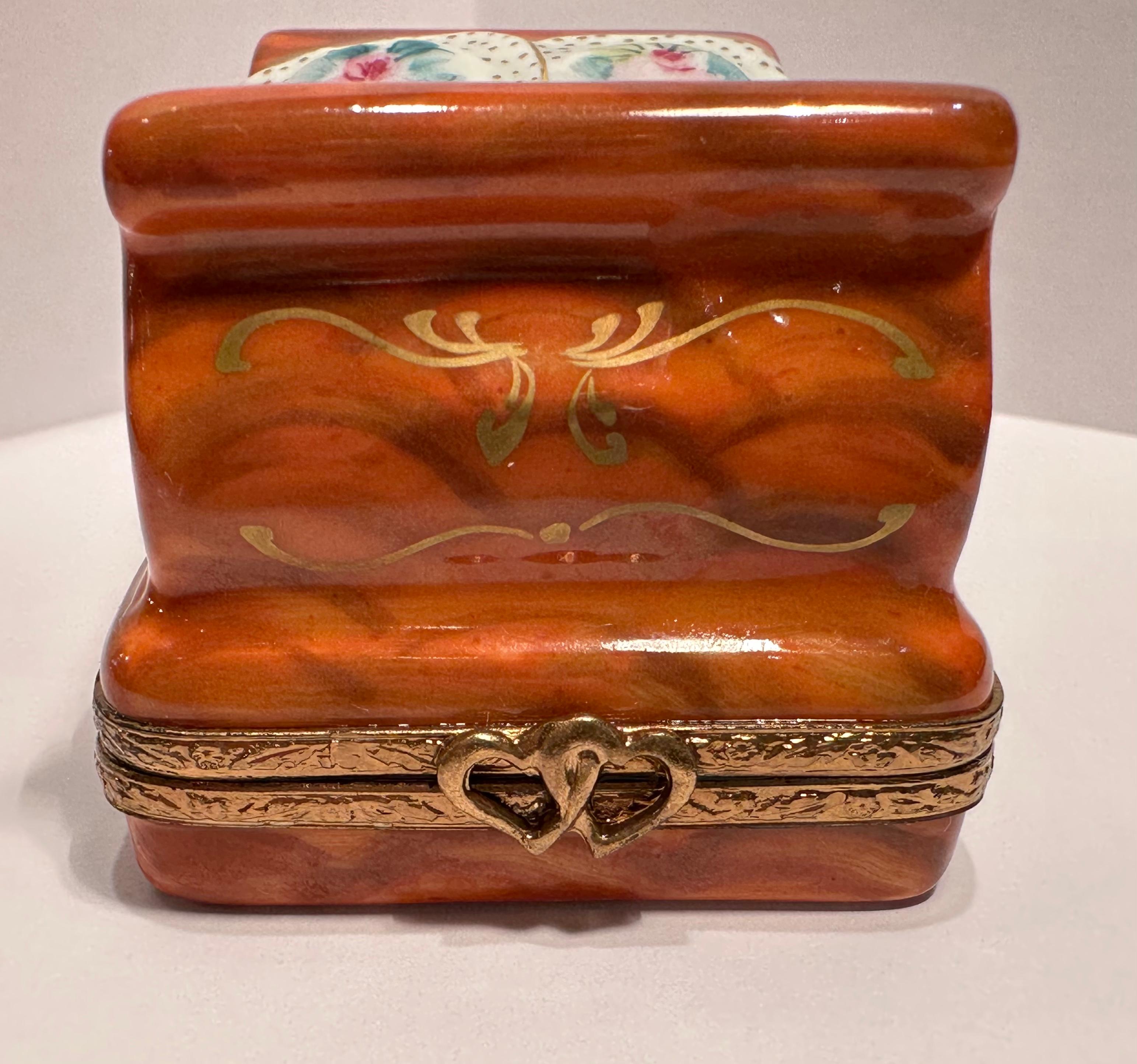 Limoges France Hand Painted French Sleigh Bed Porcelain Trinket Box 4