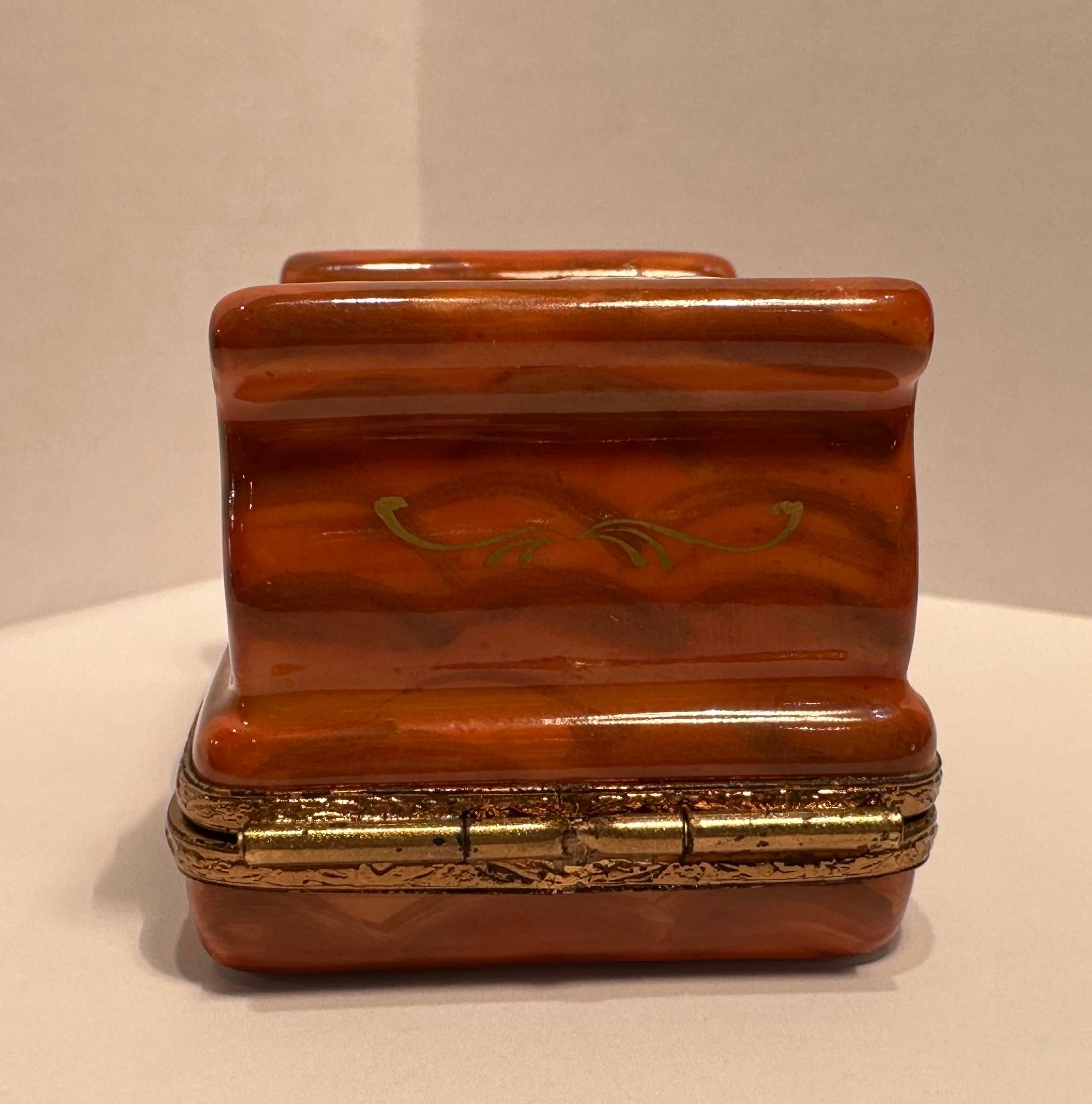 Limoges France Hand Painted French Sleigh Bed Porcelain Trinket Box 2