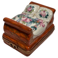 Limoges France Hand Painted French Sleigh Bed Porcelain Trinket Box