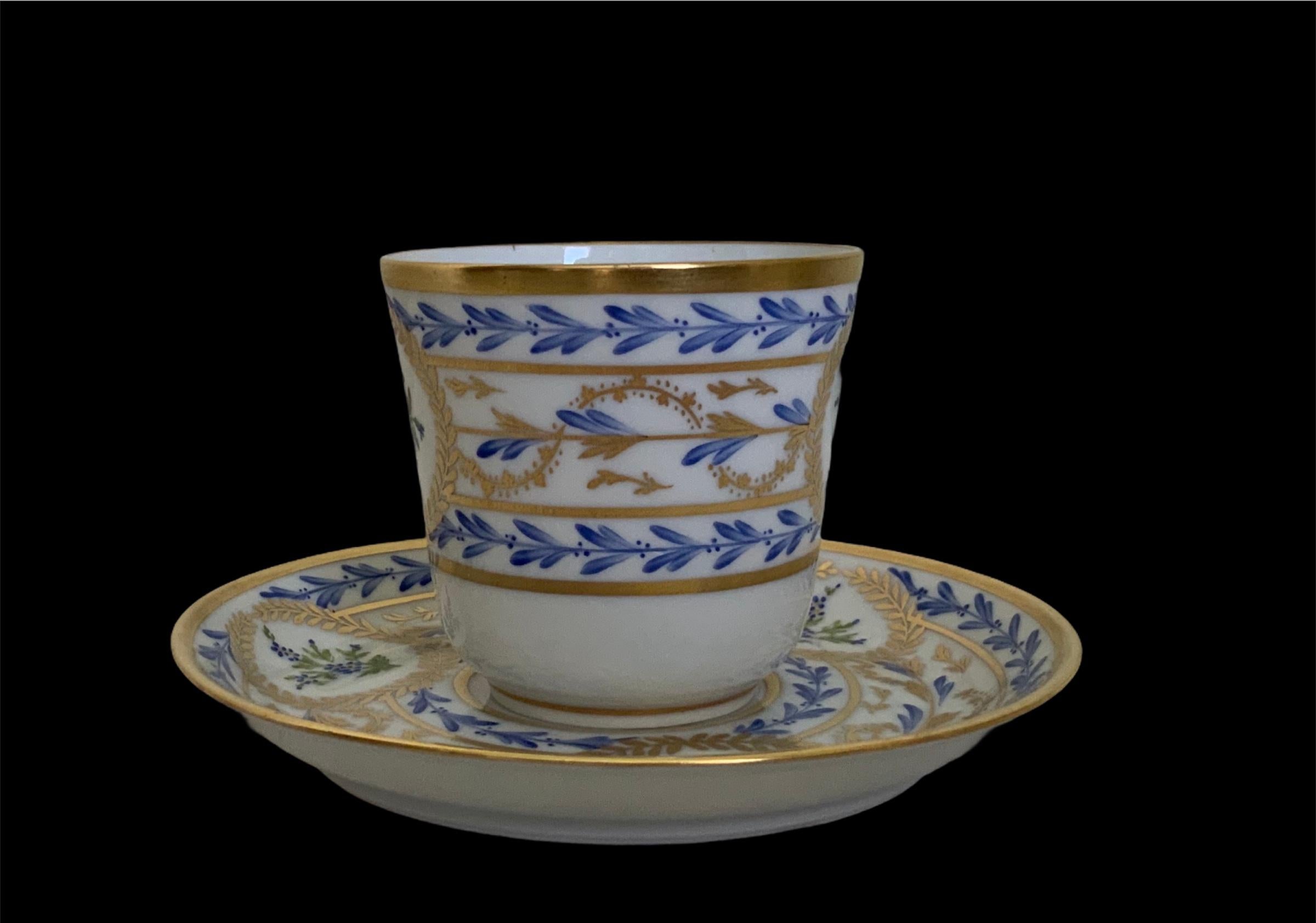 French Limoges France Hand Painted Porcelain Demitasse and Saucer