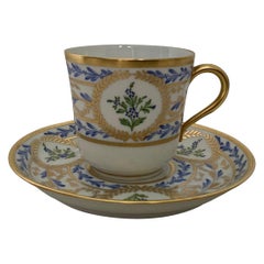 Limoges France Hand Painted Porcelain Demitasse and Saucer