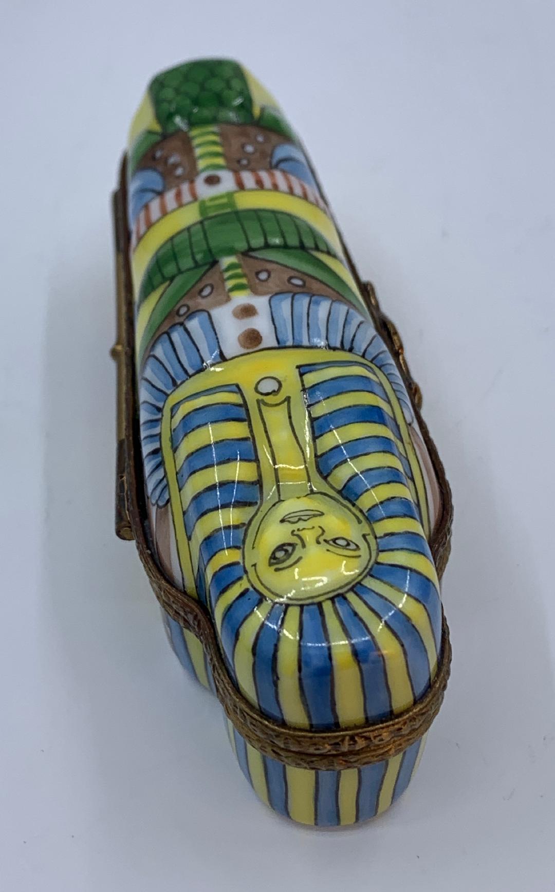 Limoges France Hand Painted Porcelain Egyptian King Tut Shaped Trinket Box 1