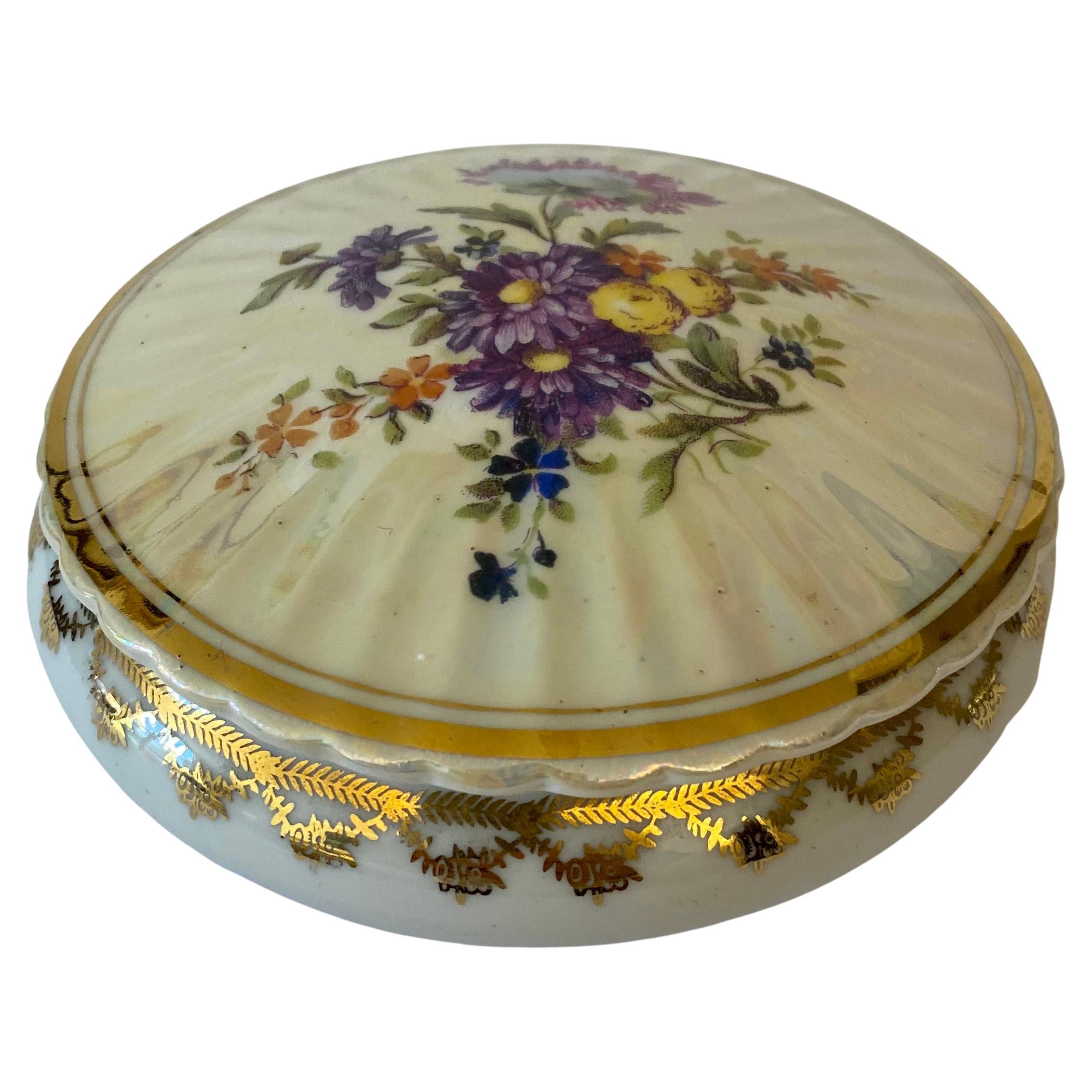 Limoges France Hand-Painted Porcelain Floral Jewelry Trinket Box
