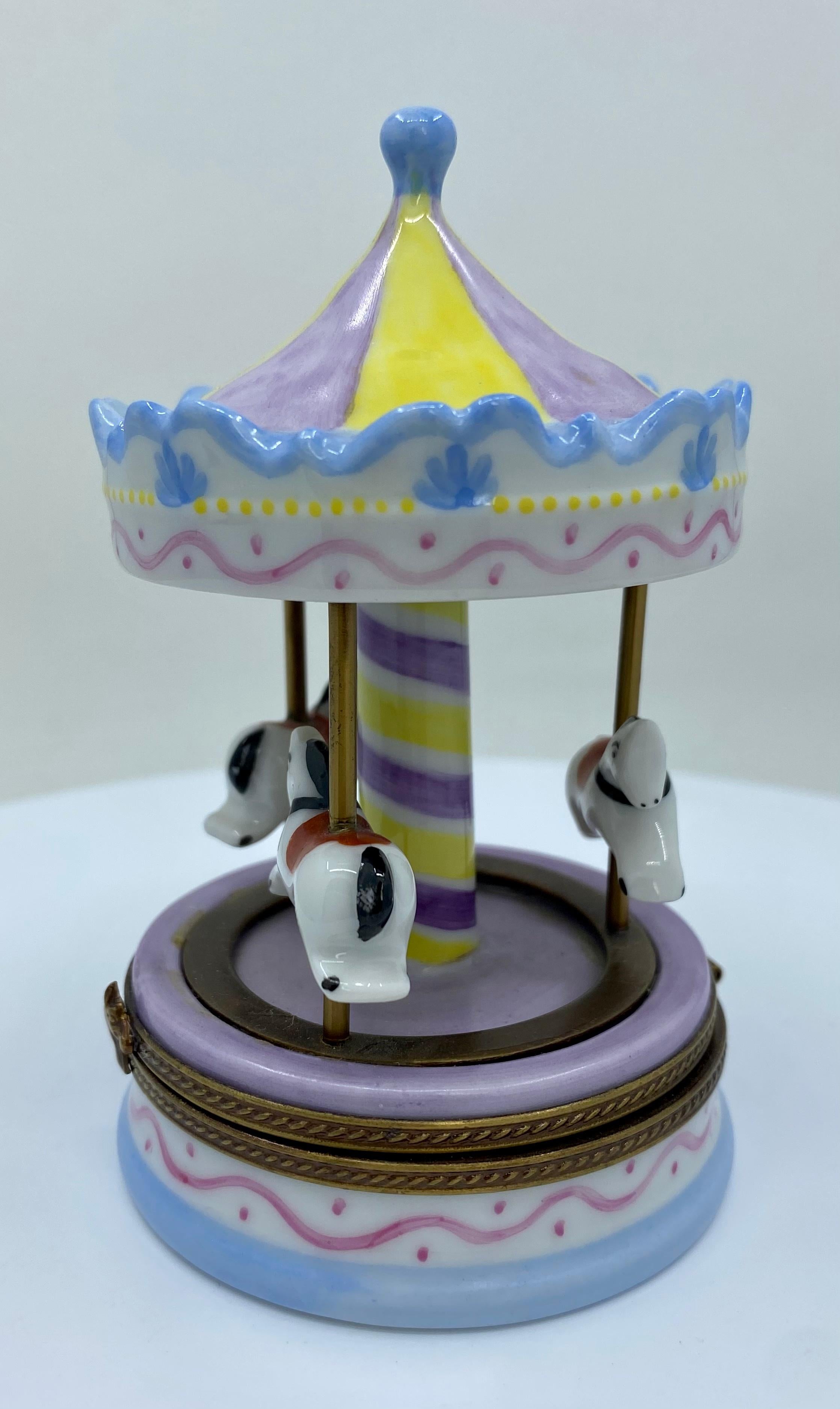 French Provincial Limoges France Hand Painted Porcelain Manege Merry Go Round Carousel Trinket Box