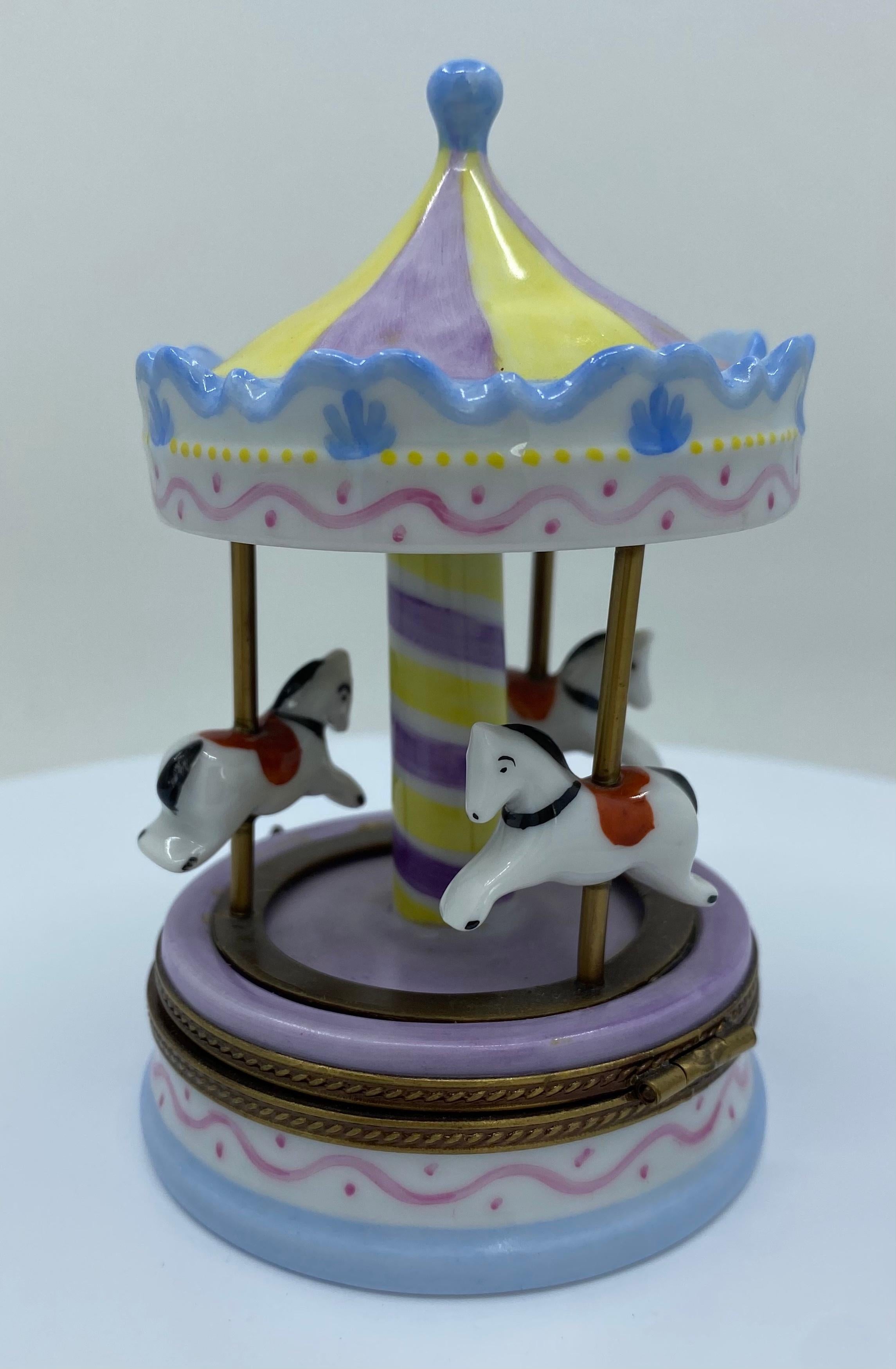 French Limoges France Hand Painted Porcelain Manege Merry Go Round Carousel Trinket Box