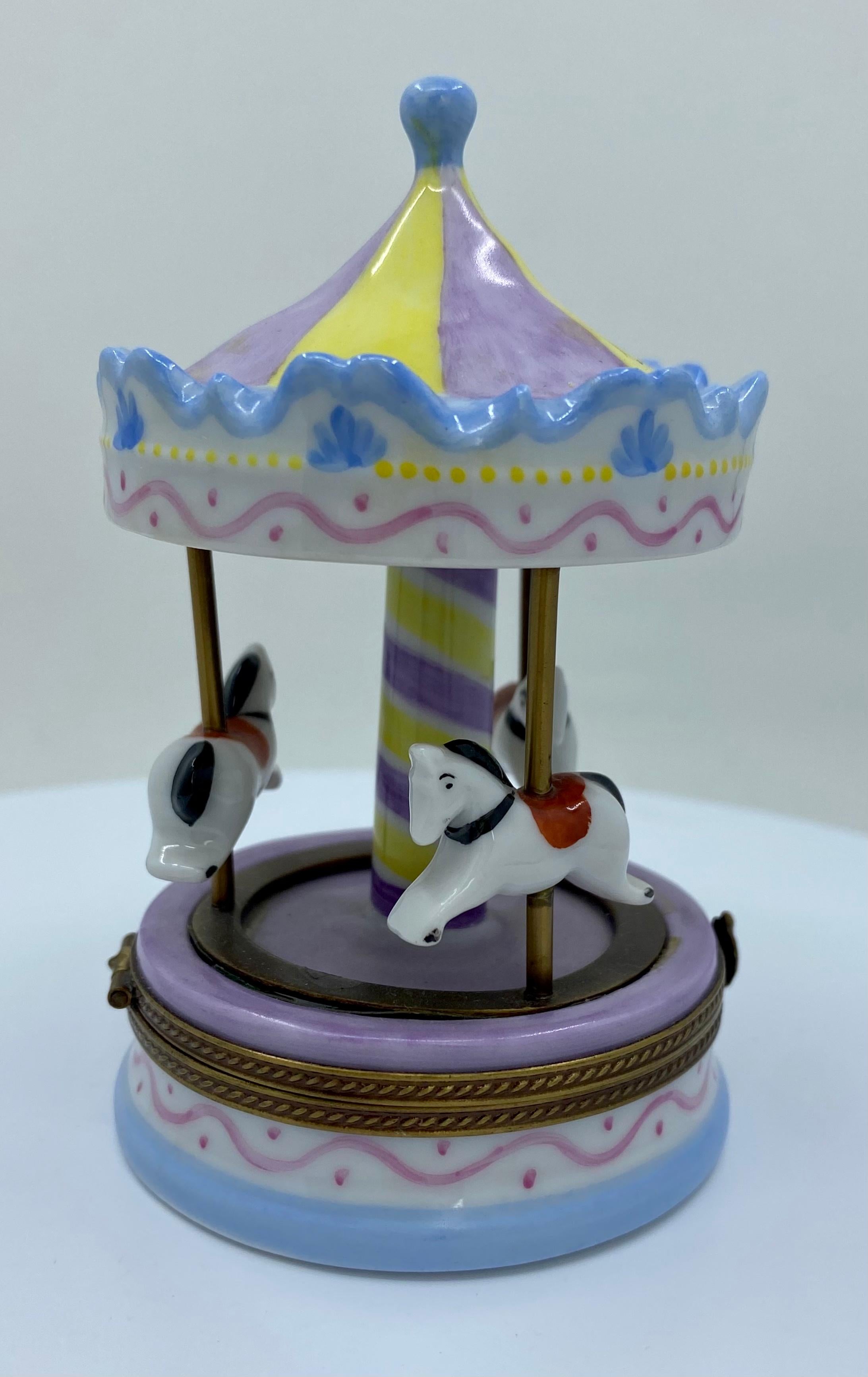 Hand-Painted Limoges France Hand Painted Porcelain Manege Merry Go Round Carousel Trinket Box