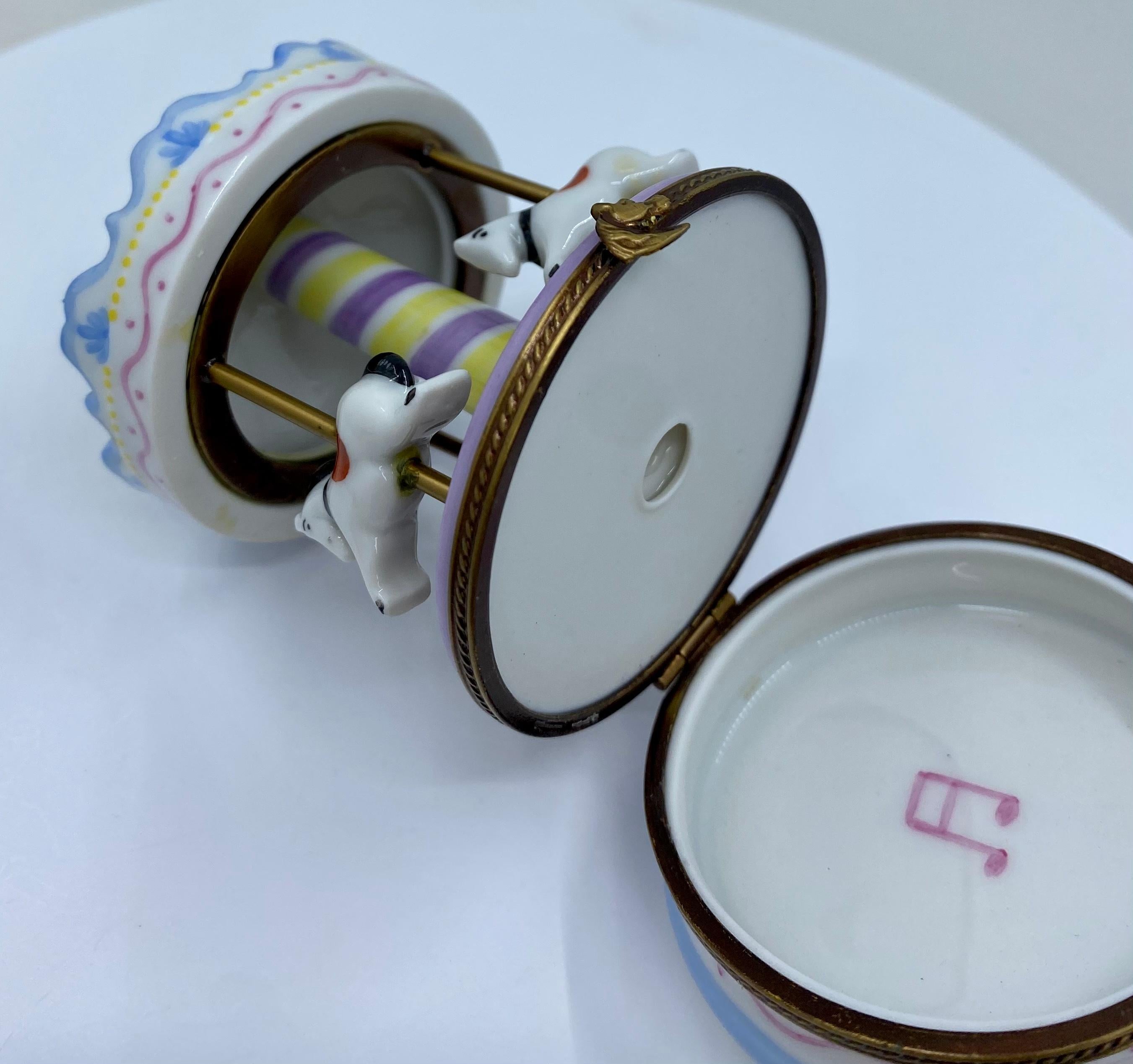 20th Century Limoges France Hand Painted Porcelain Manege Merry Go Round Carousel Trinket Box