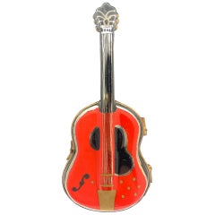 Retro Limoges France Hand Painted Porcelain Red Guitar Shaped Trinket Box