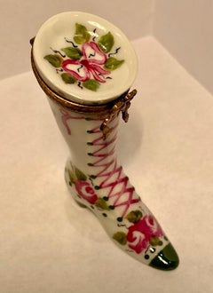 Limoges France Hand Painted Porcelain Victorian Style Boot Shoe Trinket Box
