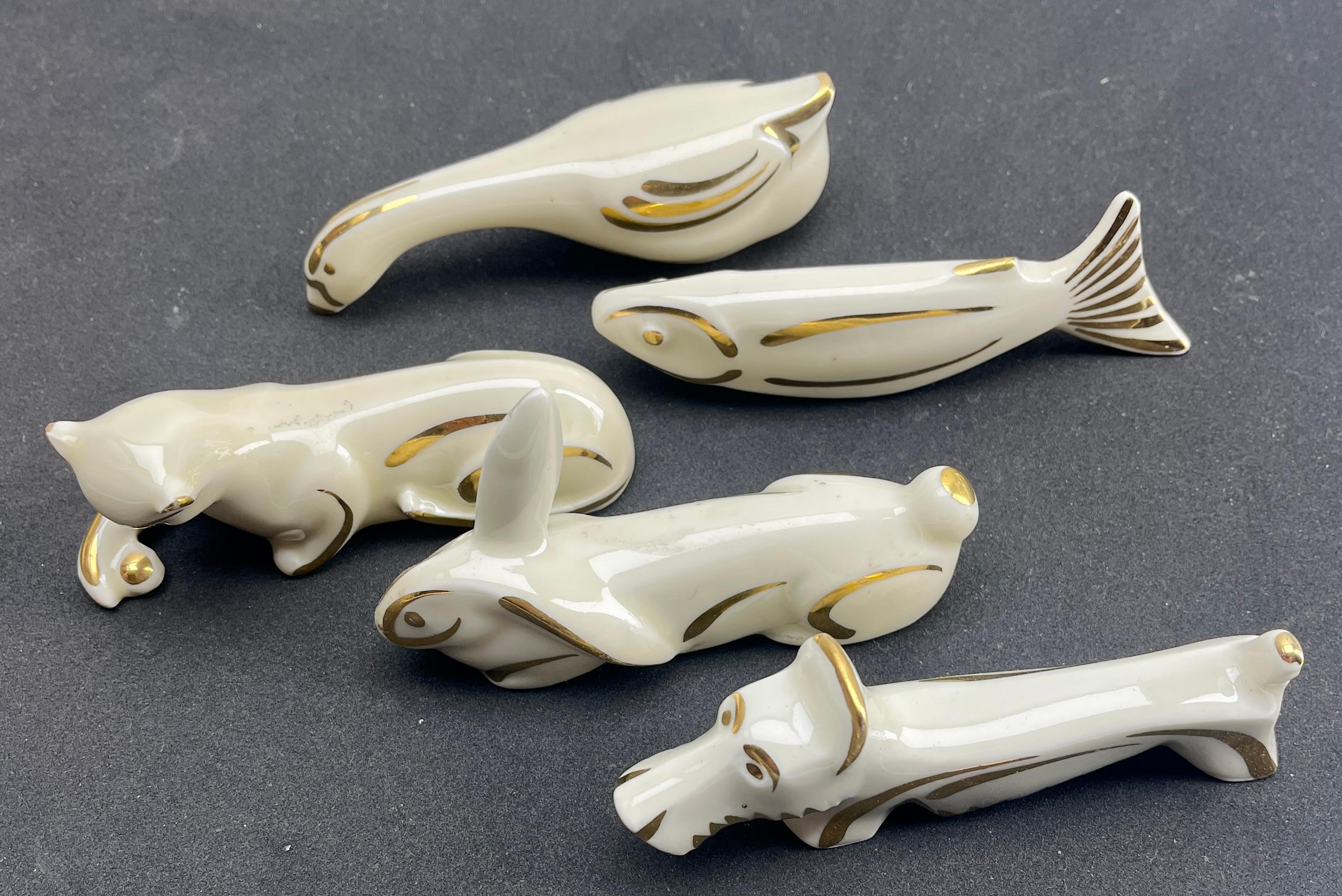 Art Deco Limoges France Knife Rests, Set of 10 Animal Pieces