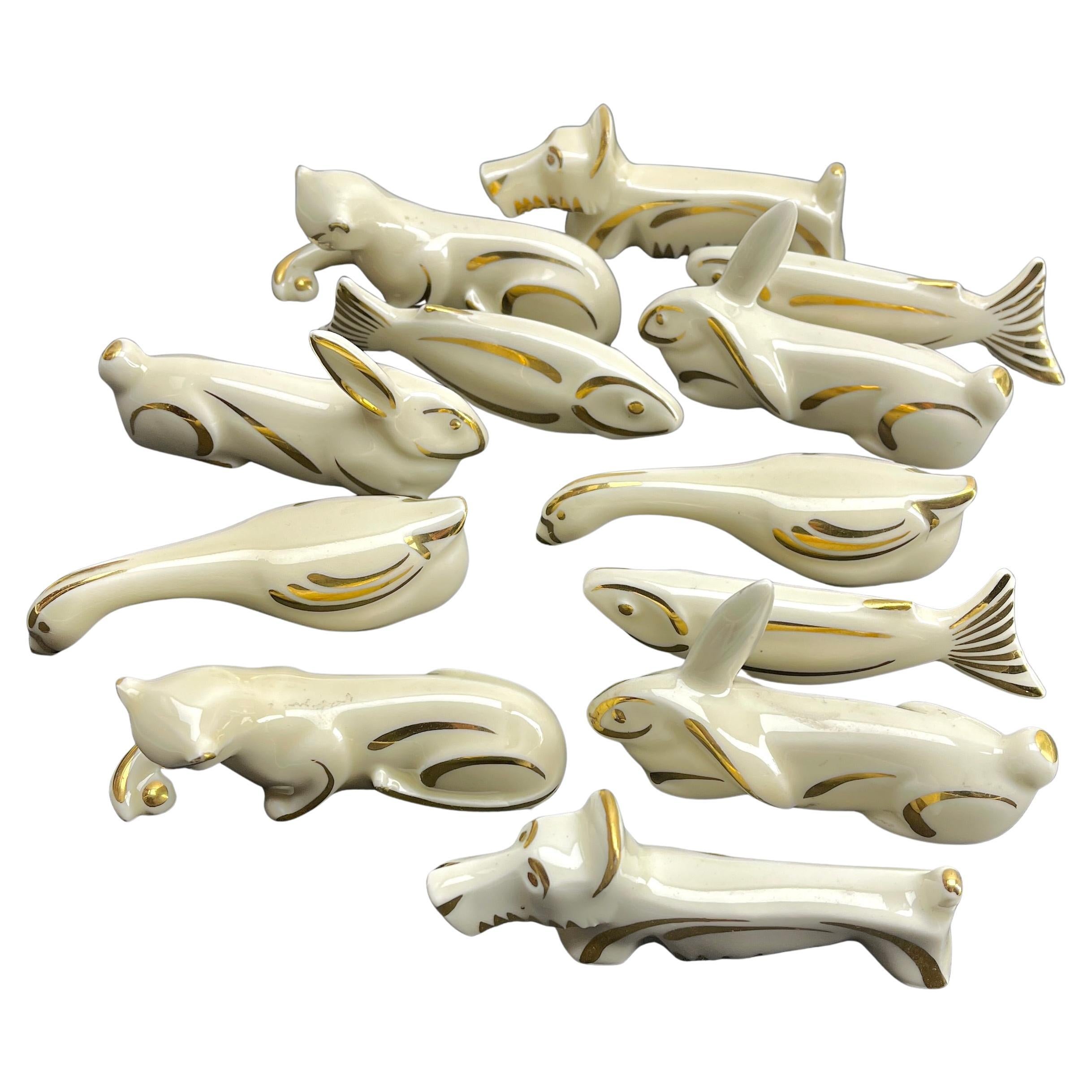 Porte-couteaux de Limoges, lot de 10 pièces animalières