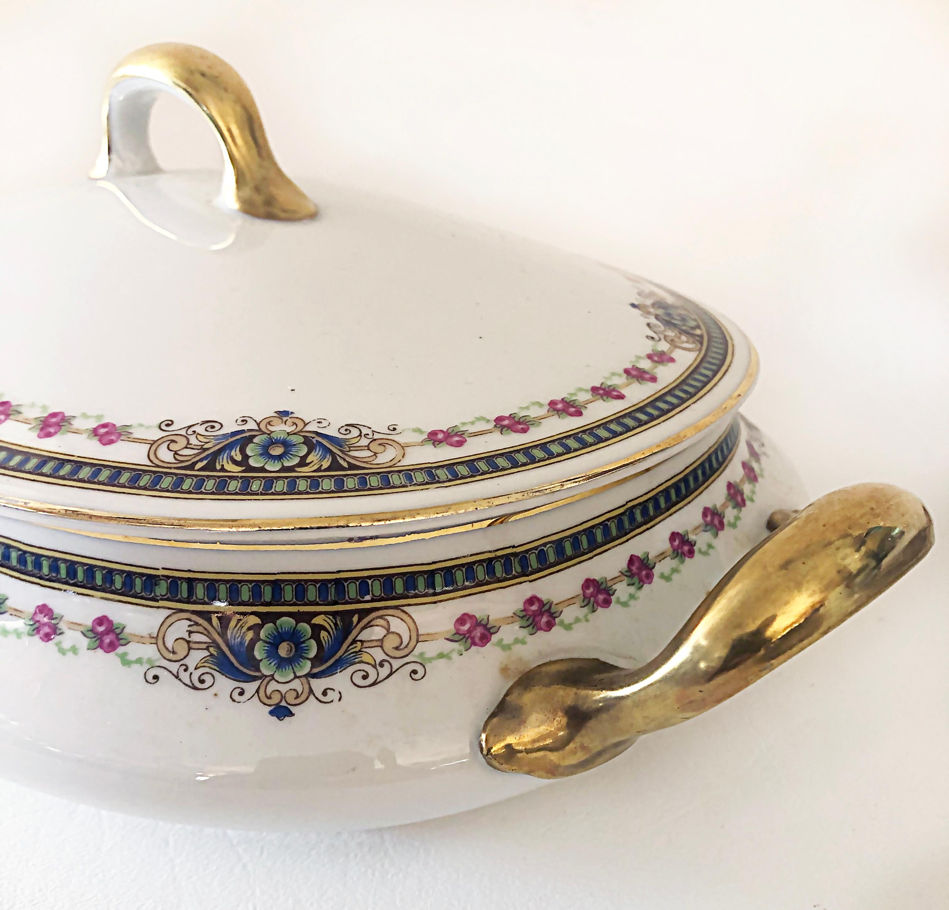 Gilt Limoges France L. Bernardaud Porcelain Tureen & Cheese Keep with Covers For Sale