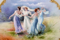 Limoges, France, Large Antique Dish in Hand Painted Porcelain with Dancing Women