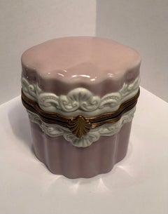 Limoges France Oval Scalloped Porcelain Box With High Relief Rocaille Trim