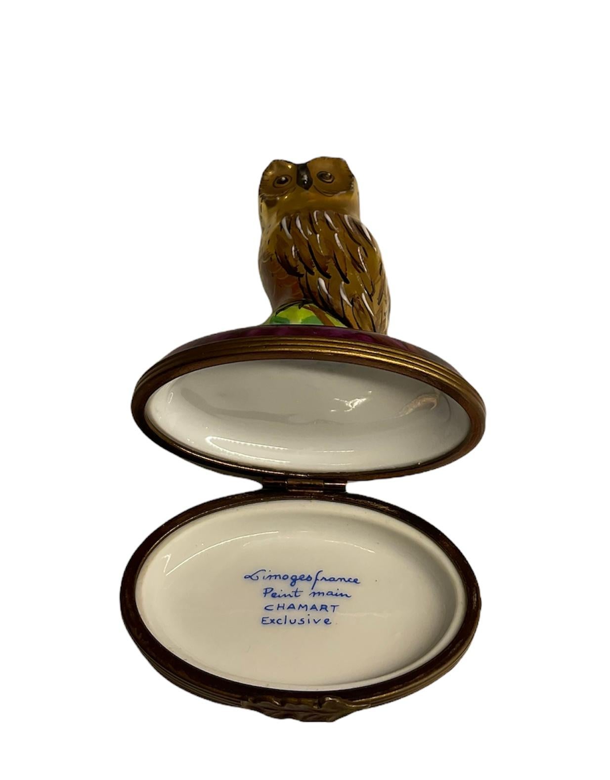 Limoges France Owl Trinket Box In Good Condition In Guaynabo, PR