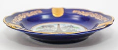 Piatto in porcellana di Limoges Francia Posacenere Souvenir di Parigi Blu cobalto e oro 24 carati