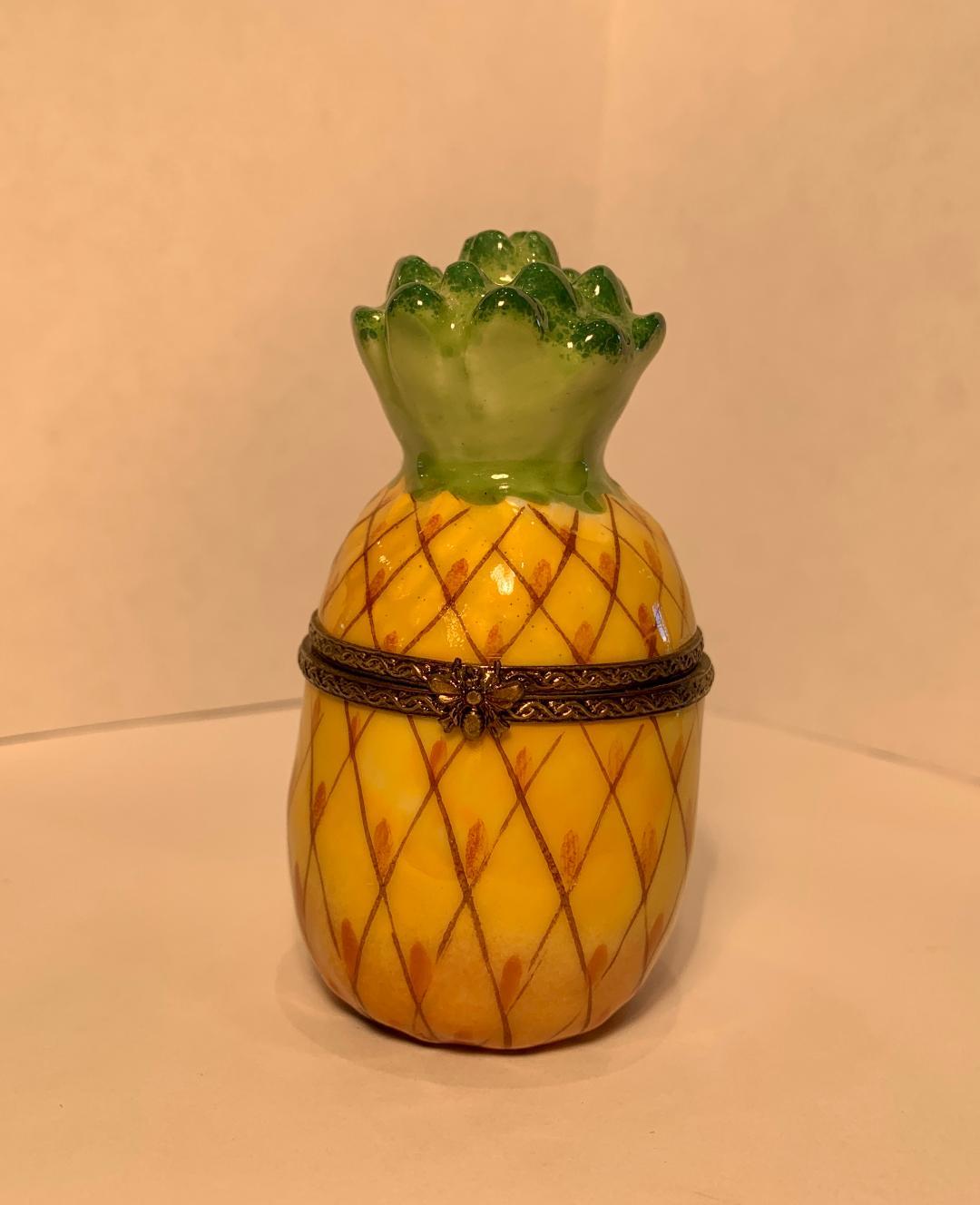 French Provincial Limoges France Porcelain Pineapple Symbol of Hospitality Trinket Box