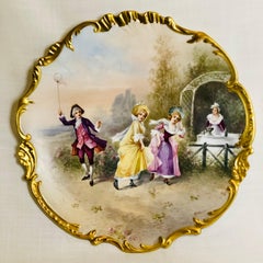 Limoges France Porcelain Plaque Artist Signed Dubois of Outdoor Festivities