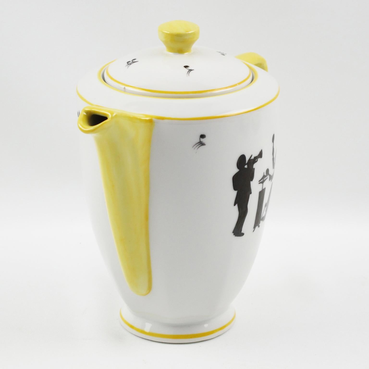 Limoges France Porcelain Tea Coffee Set Jazz Band Design, 1960s 3