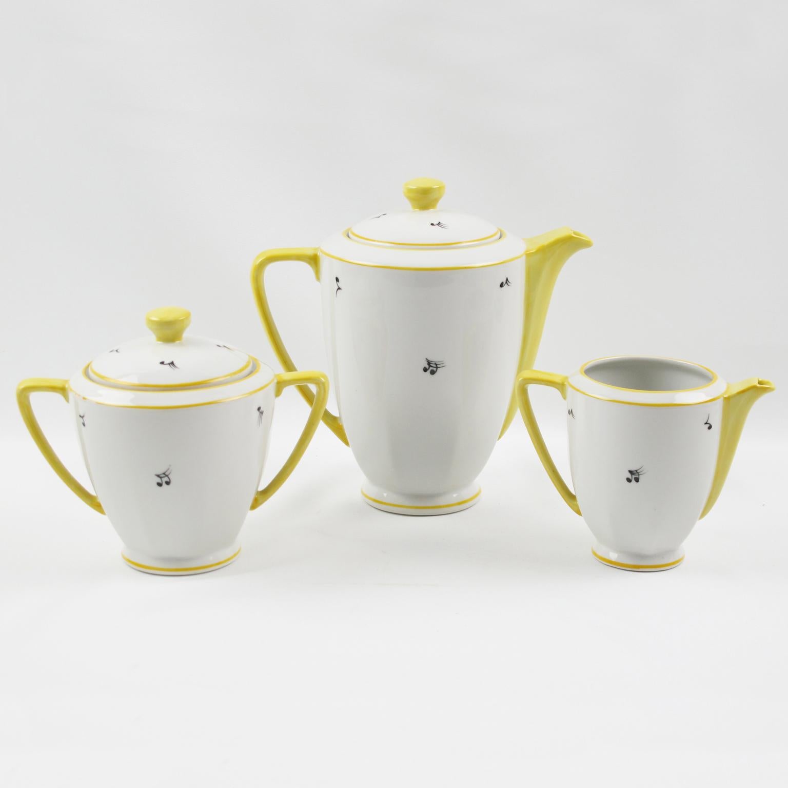 French Limoges France Porcelain Tea Coffee Set Jazz Band Design, 1960s