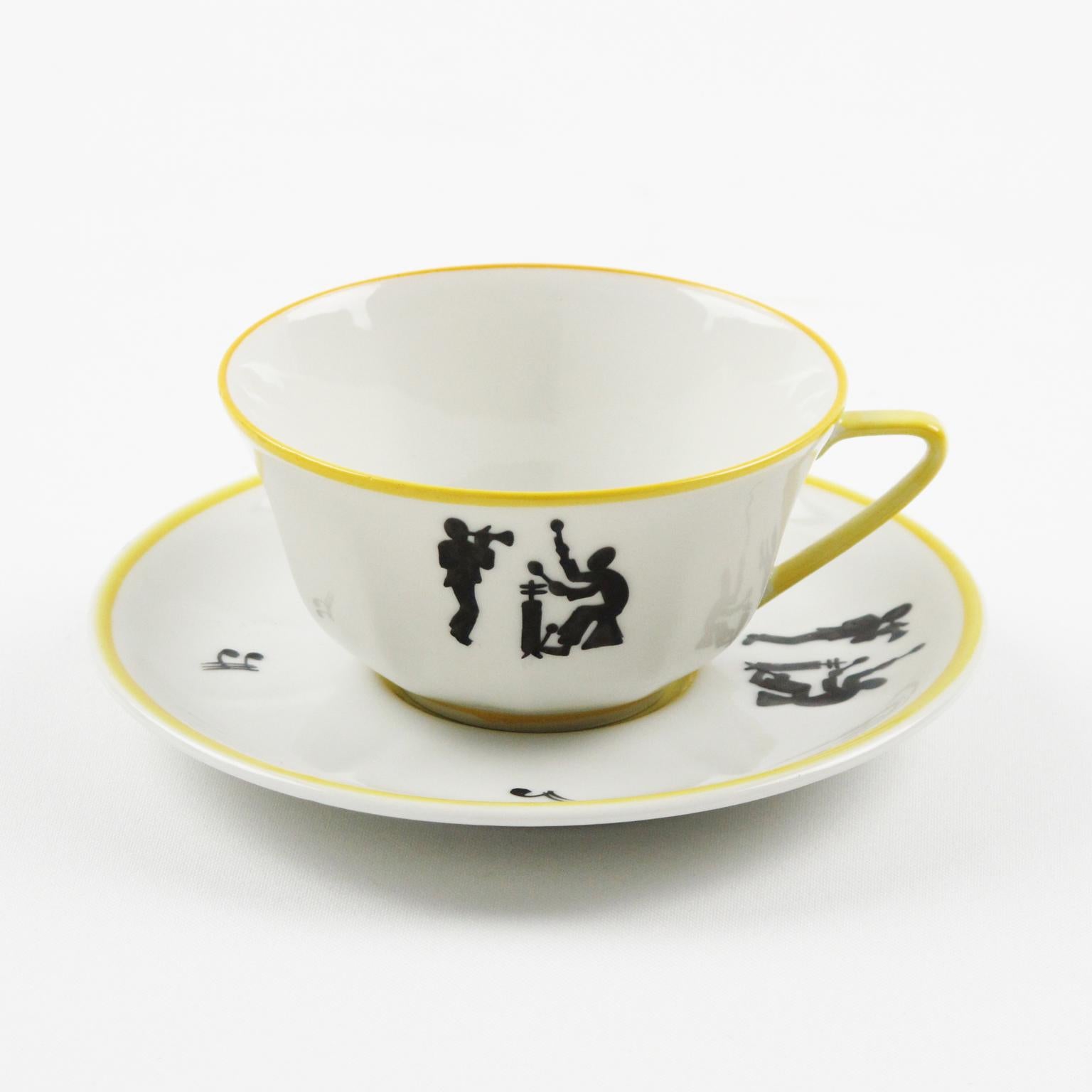 Limoges France Porcelain Tea Coffee Set Jazz Band Design, 1960s 1