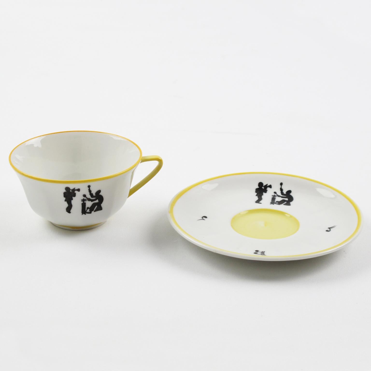 Limoges France Porcelain Tea Coffee Set Jazz Band Design, 1960s 2