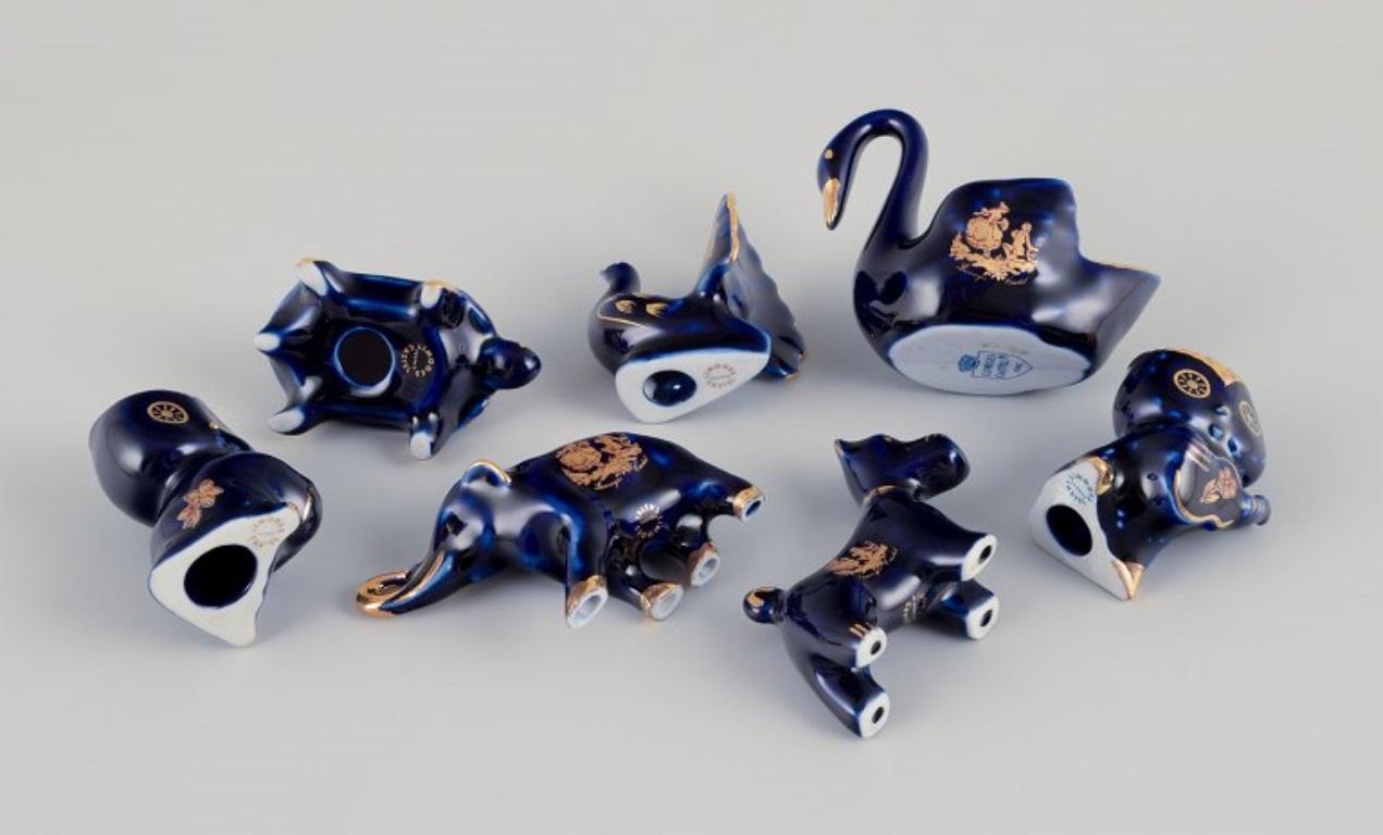 Limoges, Frankreich. Sieben Miniatur-Tiere aus Porzellan. Ca. 1970 (Ende des 20. Jahrhunderts) im Angebot