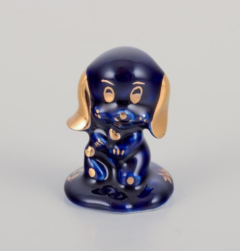 Brass Limoges, France. Six porcelain miniature animals. Approx. 1970
