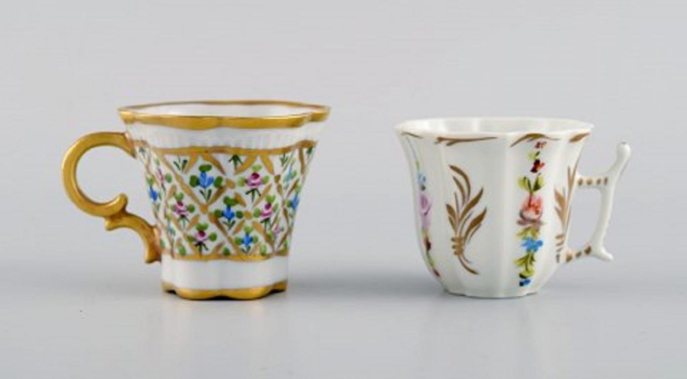 French Limoges, France, Three Mocha Cups, Dish/Bowl and Vase in Hand-Painted Porcelain