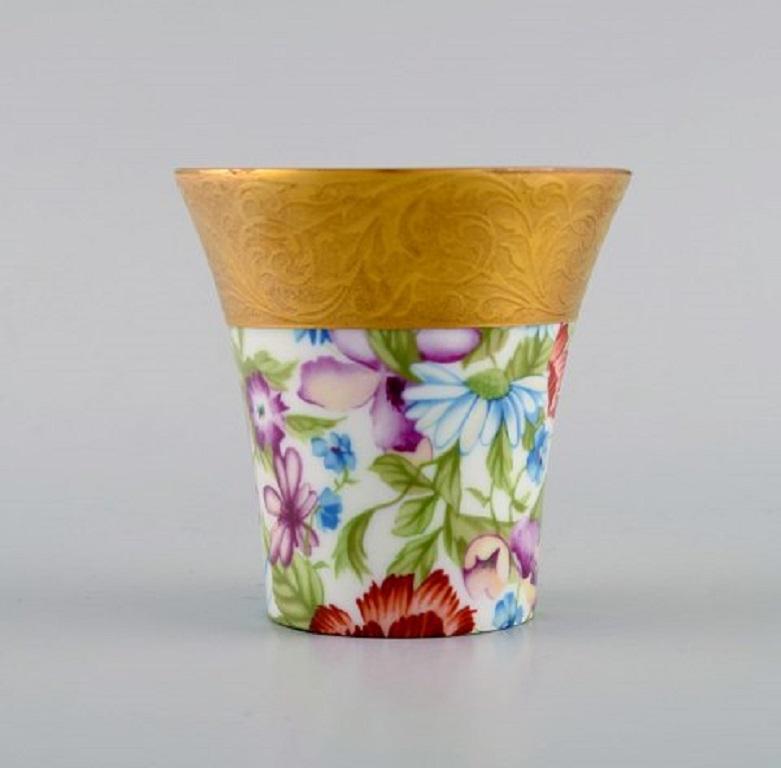 20th Century Limoges, France, Three Mocha Cups, Dish/Bowl and Vase in Hand-Painted Porcelain