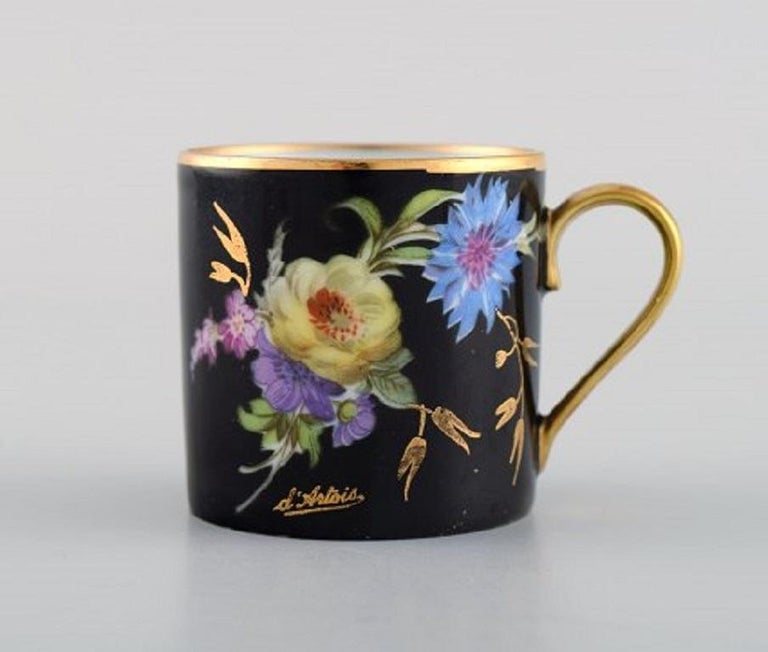  Limoges, France and Royal Doulton, England. Six mocha /  decoration cups in hand-painted porcelain wi