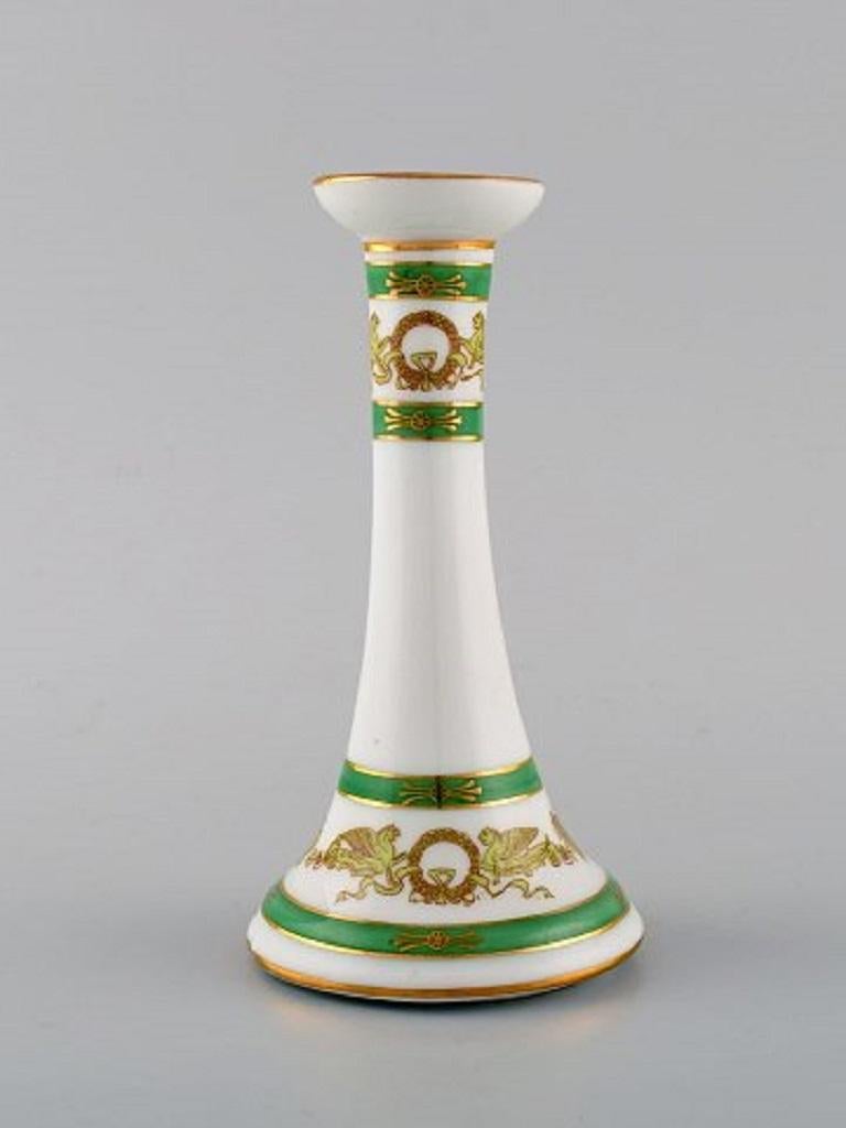 French Limoges, France, Two Candlesticks and a Dish in Hand Painted Porcelain For Sale