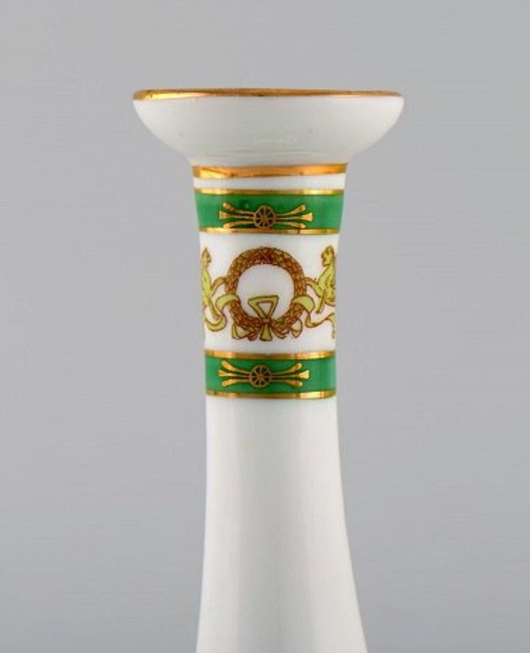 Hand-Painted Limoges, France, Two Candlesticks and a Dish in Hand Painted Porcelain For Sale