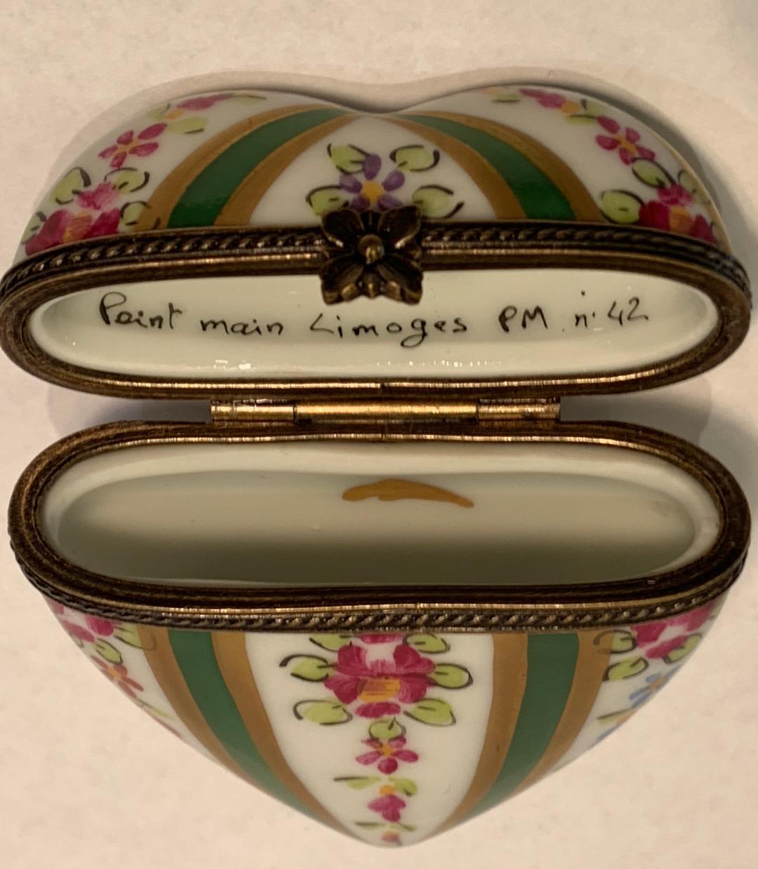 French Provincial Limoges France Valentine's Day Heart Shaped Hand Painted Porcelain Trinket Box
