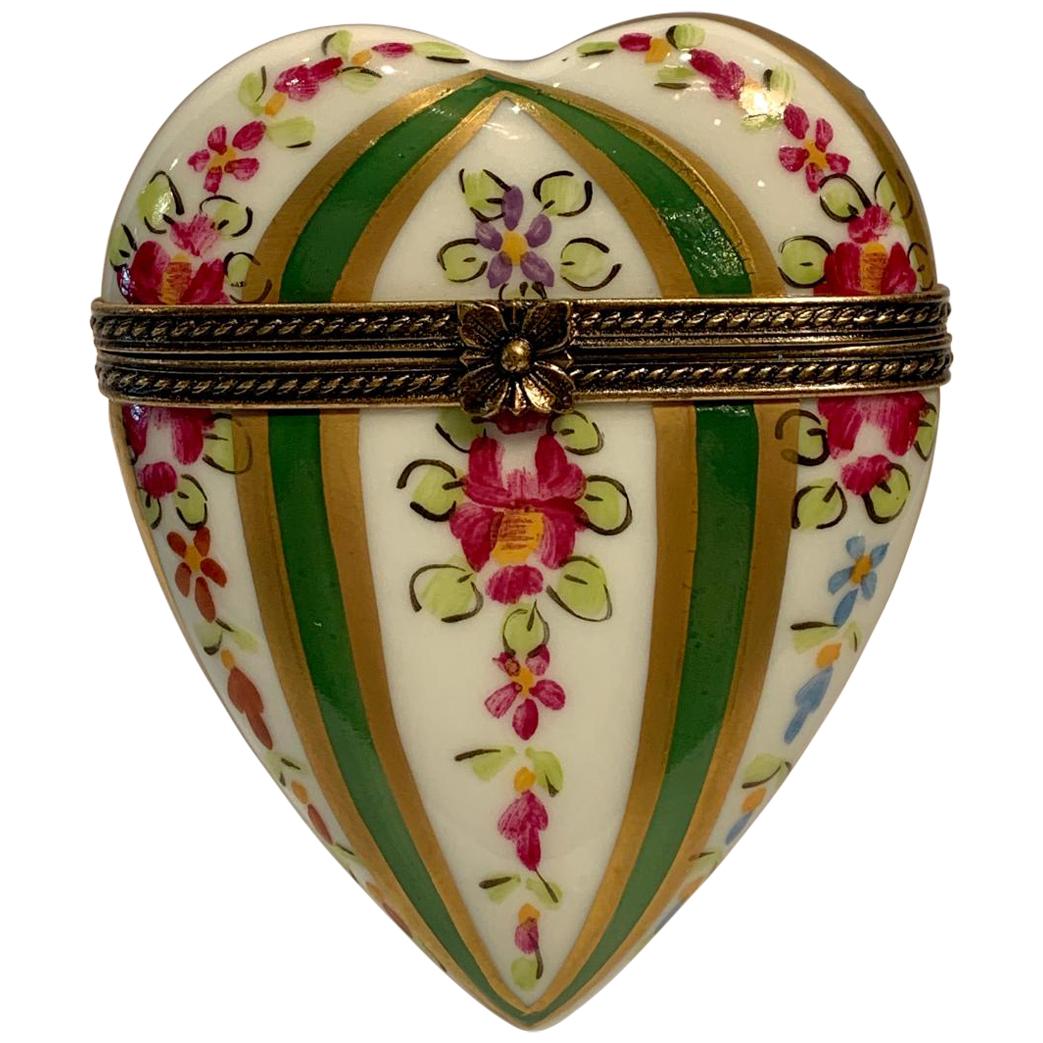 Limoges France Valentine's Day Heart Shaped Hand Painted Porcelain Trinket Box