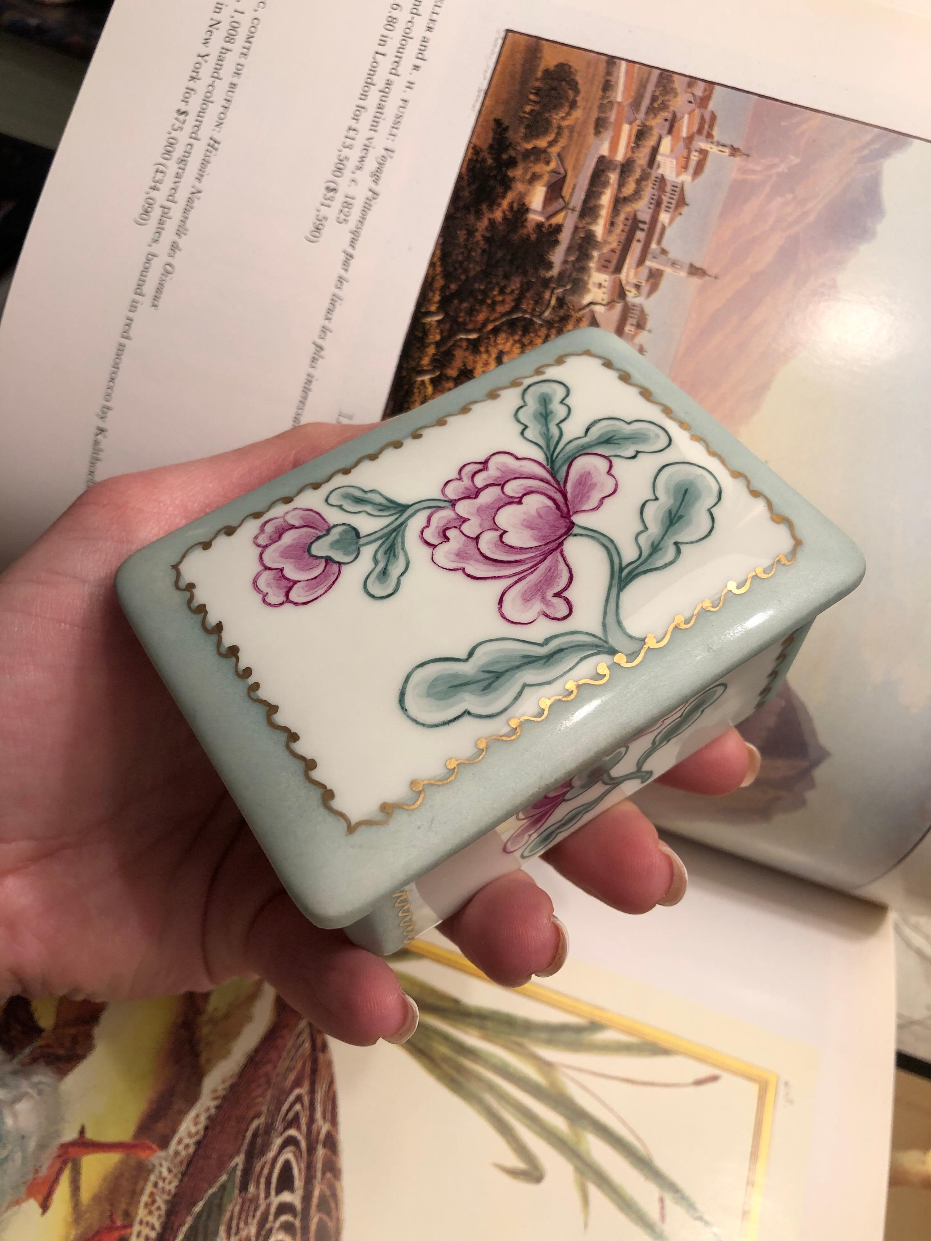French Limoges France YF Porcelain Jewelry Hand Painted Rose Box