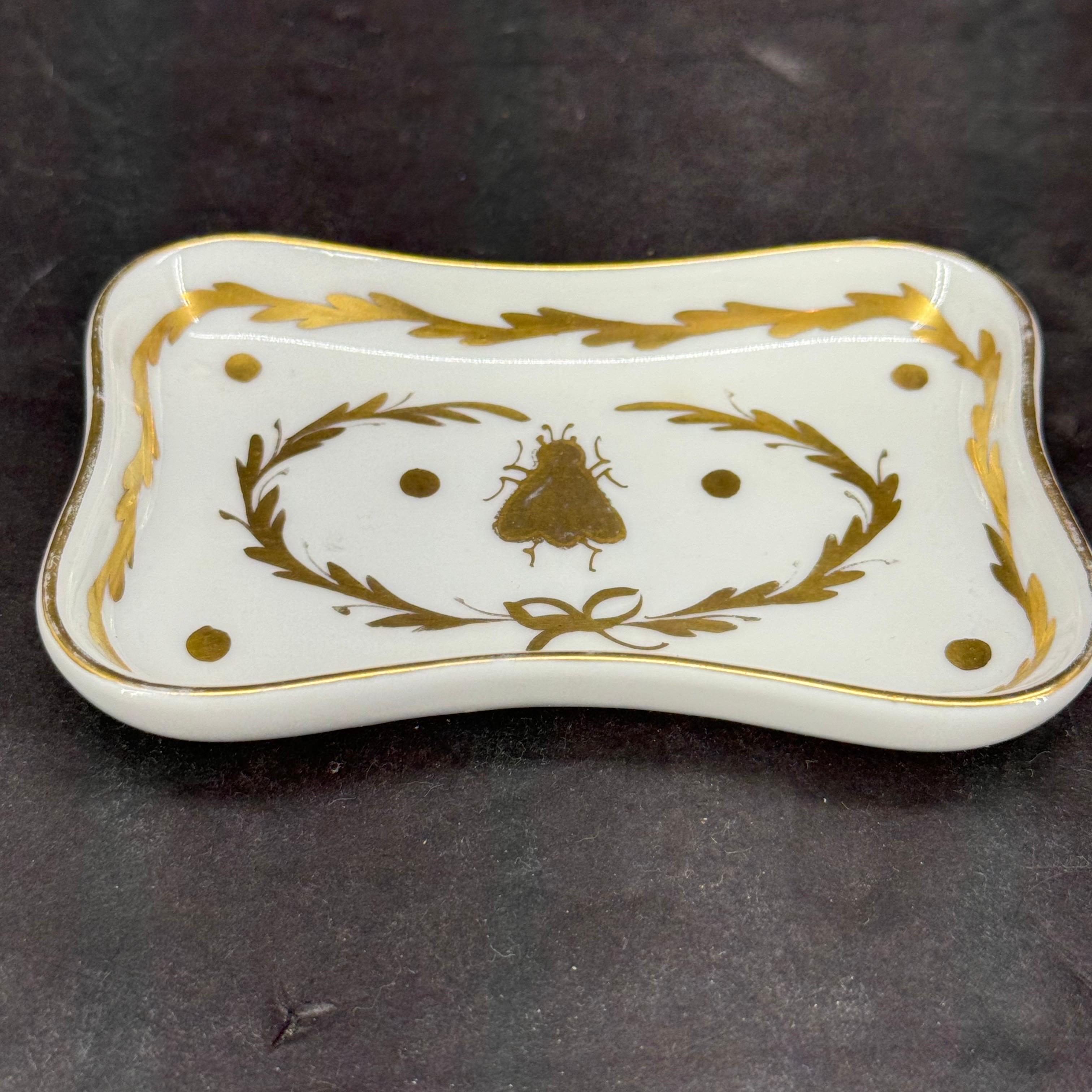 French Provincial Limoges French Bee Porcelain Gilt Trinket Jewelry Tray