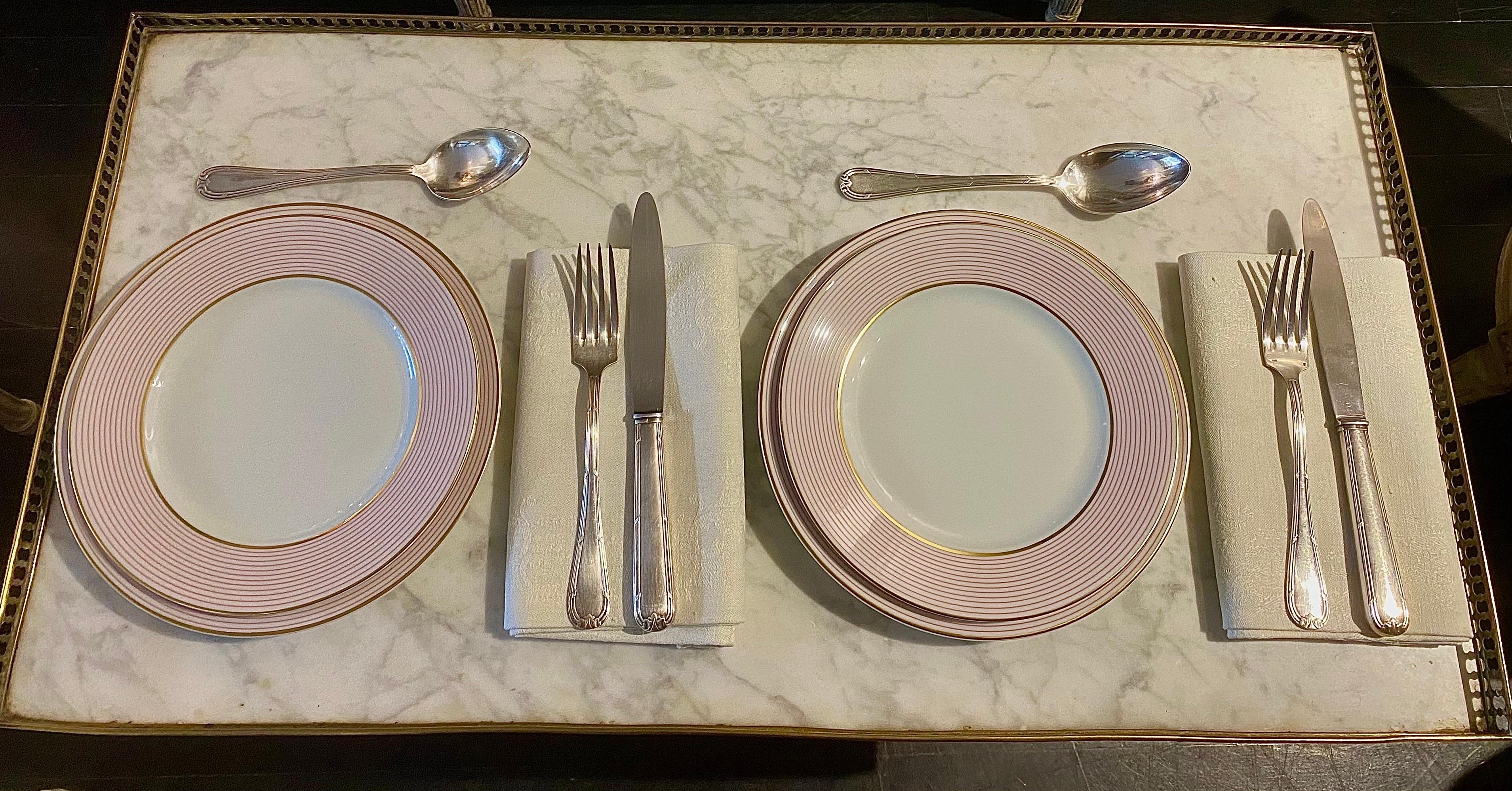 Limoges, Service de table français, 54 pièces, Milles Raies Rose en vente 7