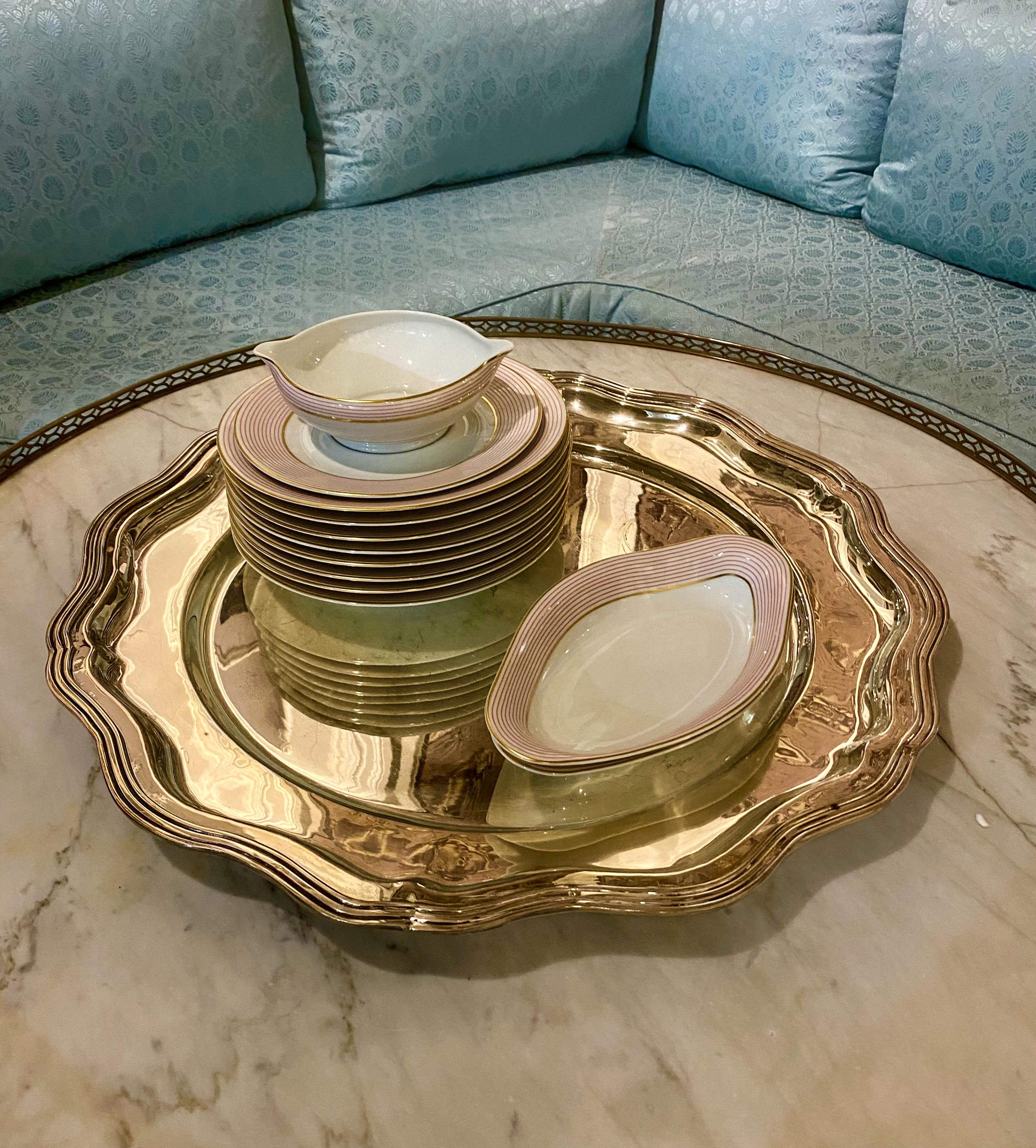 Limoges, Service de table français, 54 pièces, Milles Raies Rose en vente 13