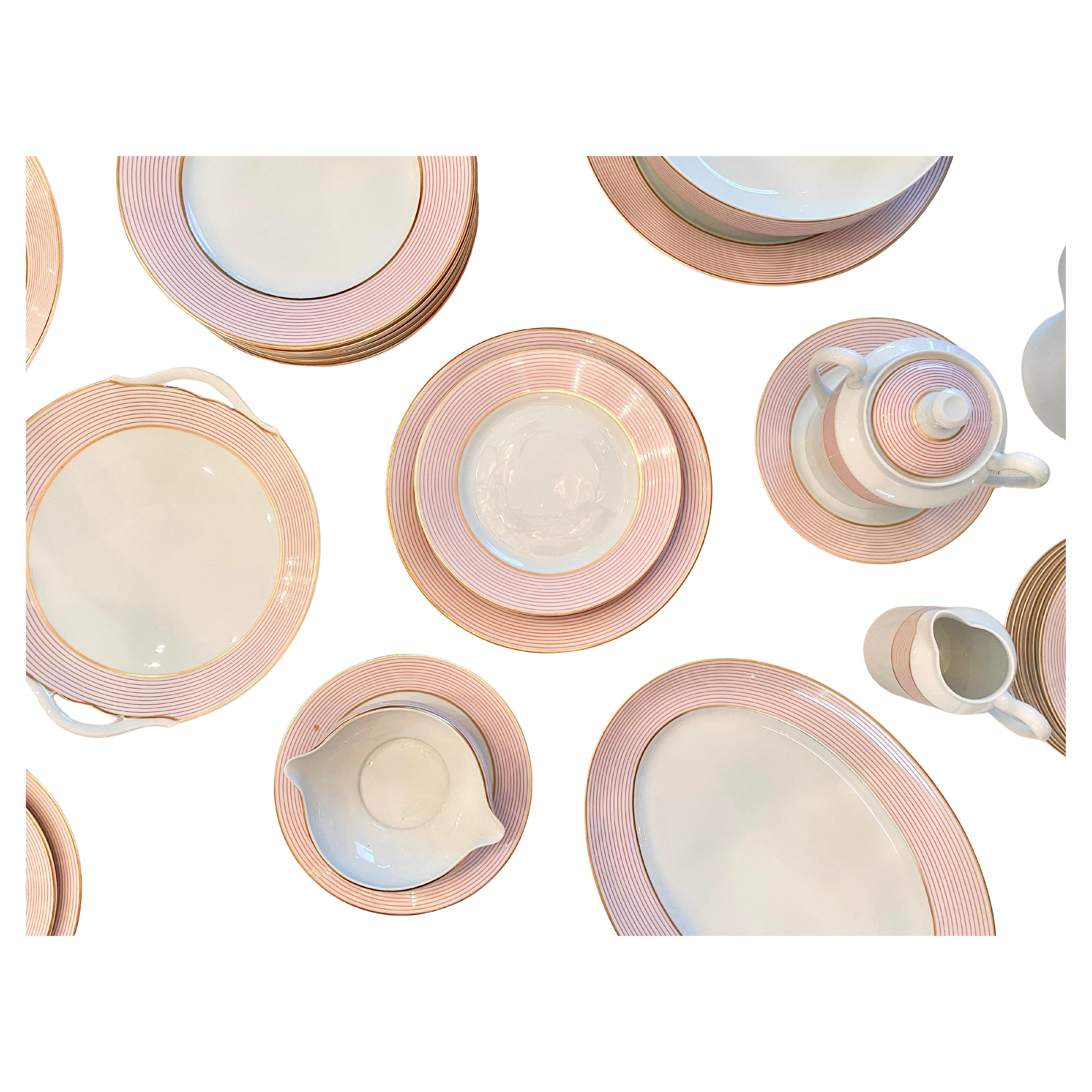 Limoges, Service de table français, 54 pièces, Milles Raies Rose en vente