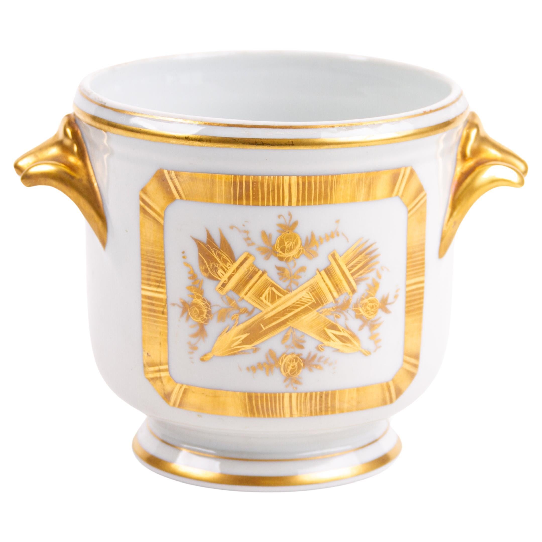 Französische Jardiniere-Vase aus vergoldetem Porzellan aus Limoges