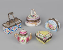 Limoges French Hand Painted Porcelain Boxes, Set of 5