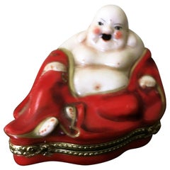 Limoges French Hand Painted Porcelain Budai Hotei Laughing Buddha Trinket Box