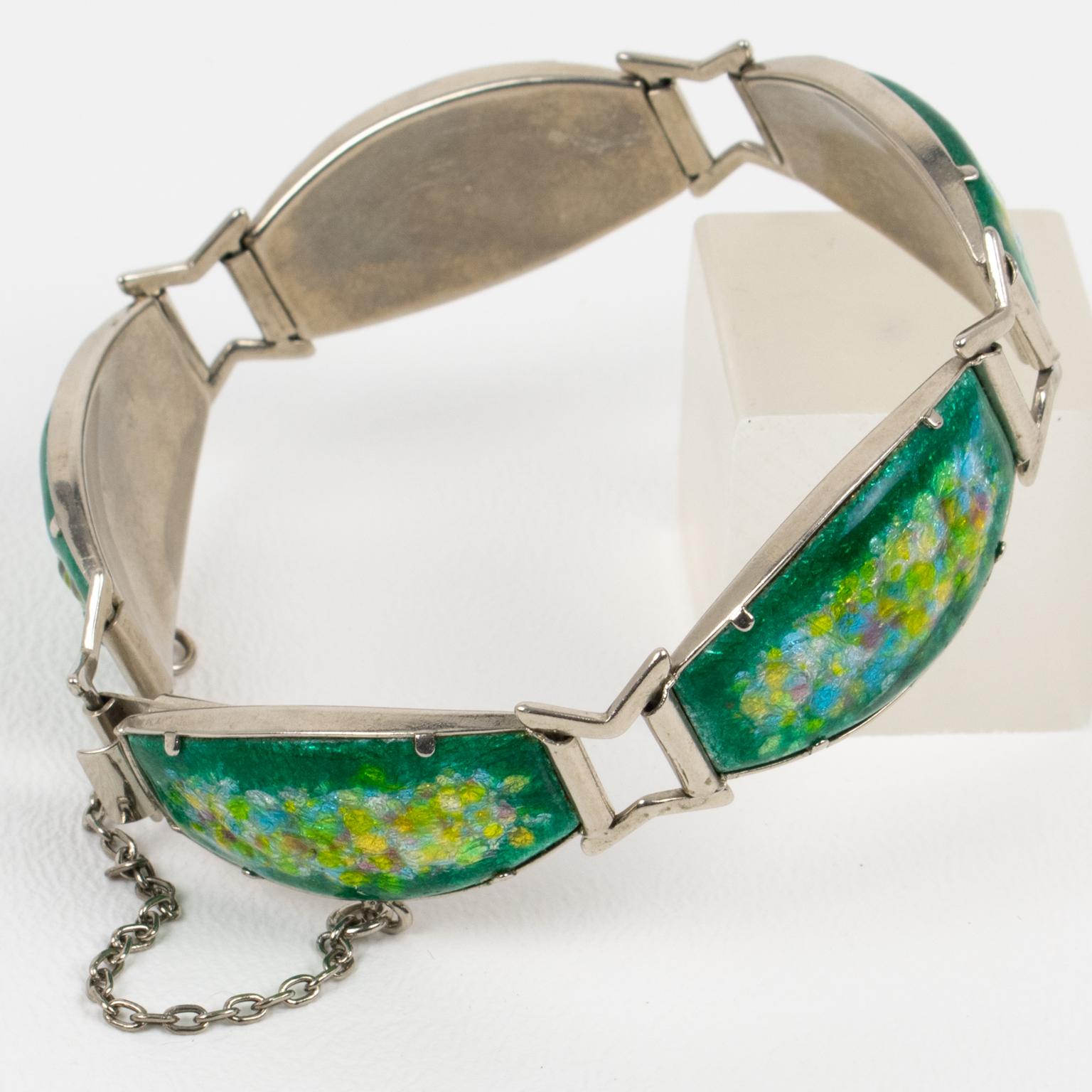 Bracciale A Link con smalto verde e patè de verre di Limoges in vendita 1