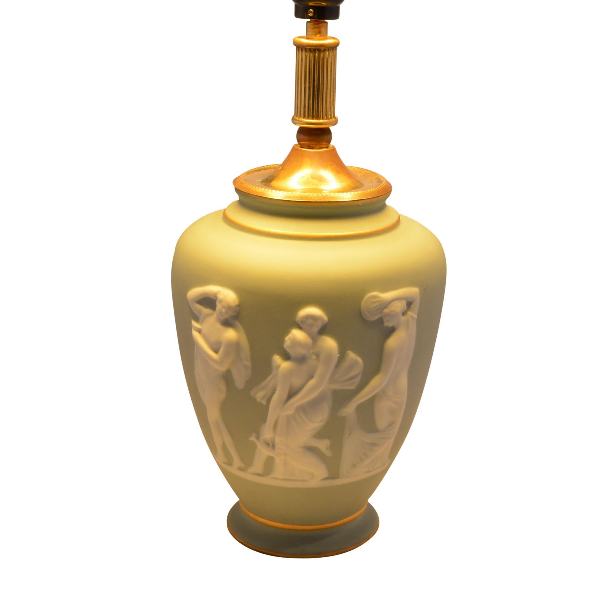 Neoclassical Limoges Green Lamp Urn Shaped by Tharaud For Sale
