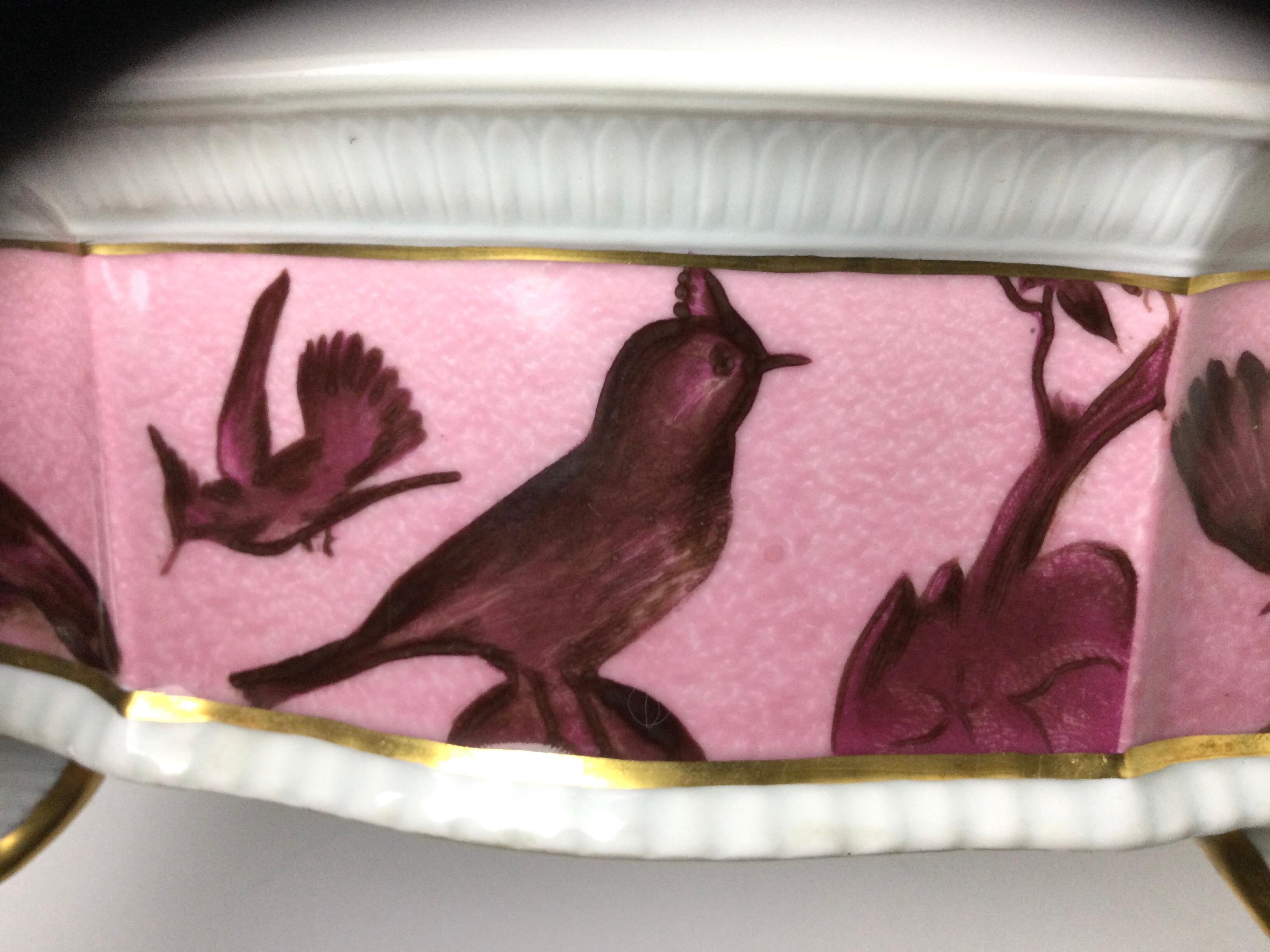 Hand-Painted Limoges Hand Painted Footed Center Piece Bowl with Birds Signed For Sale