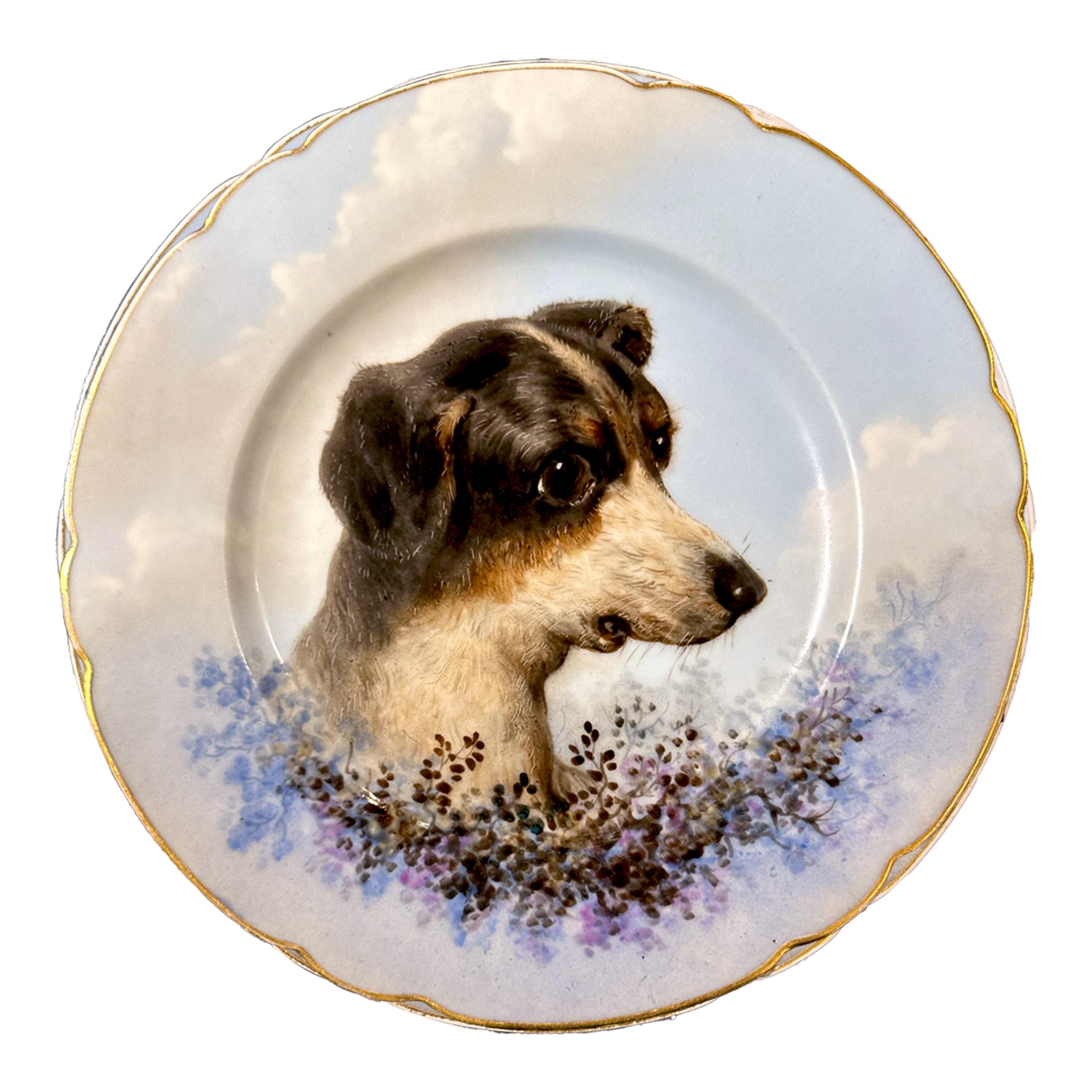 Limoges hand painted porcelain dog set, Escalier de Cristal, XIXe 3